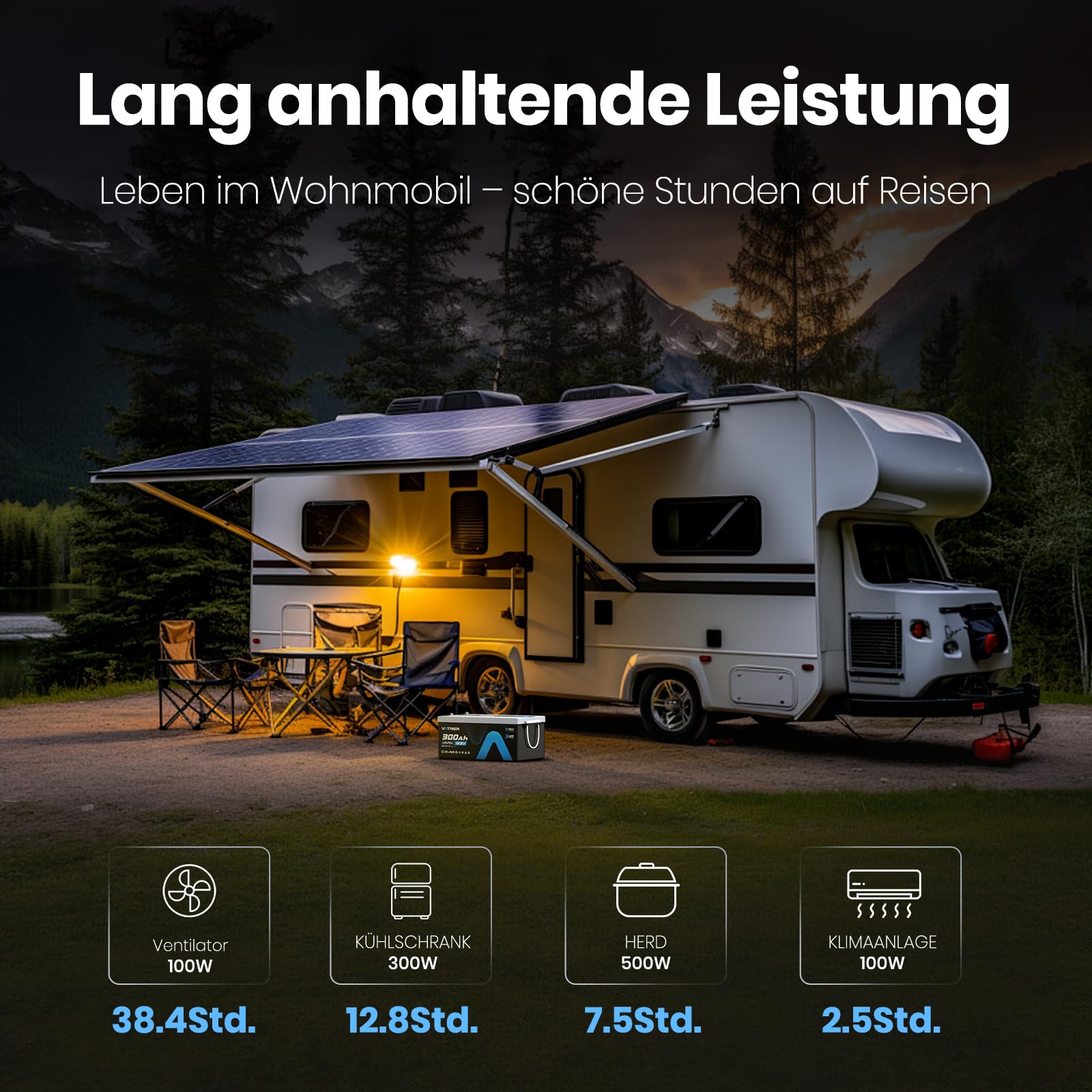 VATRER POWER LiFePO4 12V 300AH Bluetooth Lithium Batterie mit 200A BMS 5000 Zyklen Lithium Akku 3840W Abschaltschutz bei Niedriger Temperatur Perfekter für Wohnmobil, Solar & Off-Grid-Anwendungen