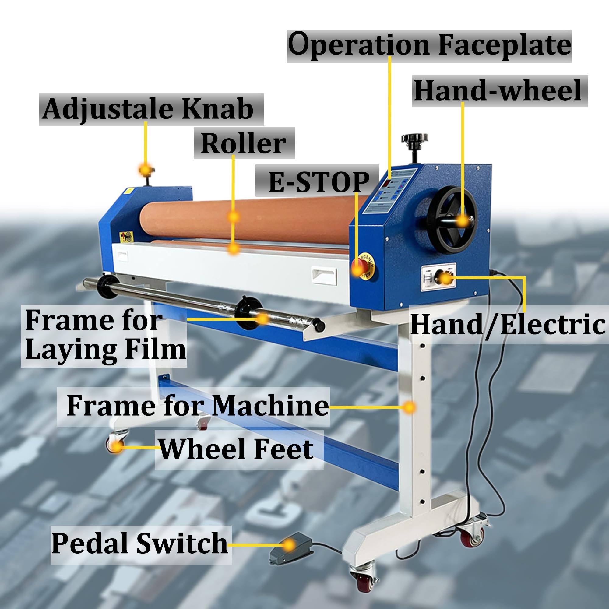 INTSUPERMAI Wide Format Cold Laminating Machine with Electric and Manual Dual Operation Mode with Frame and Casters for Photo Vinyl Film Laminating 110V (51inch 1300mm)