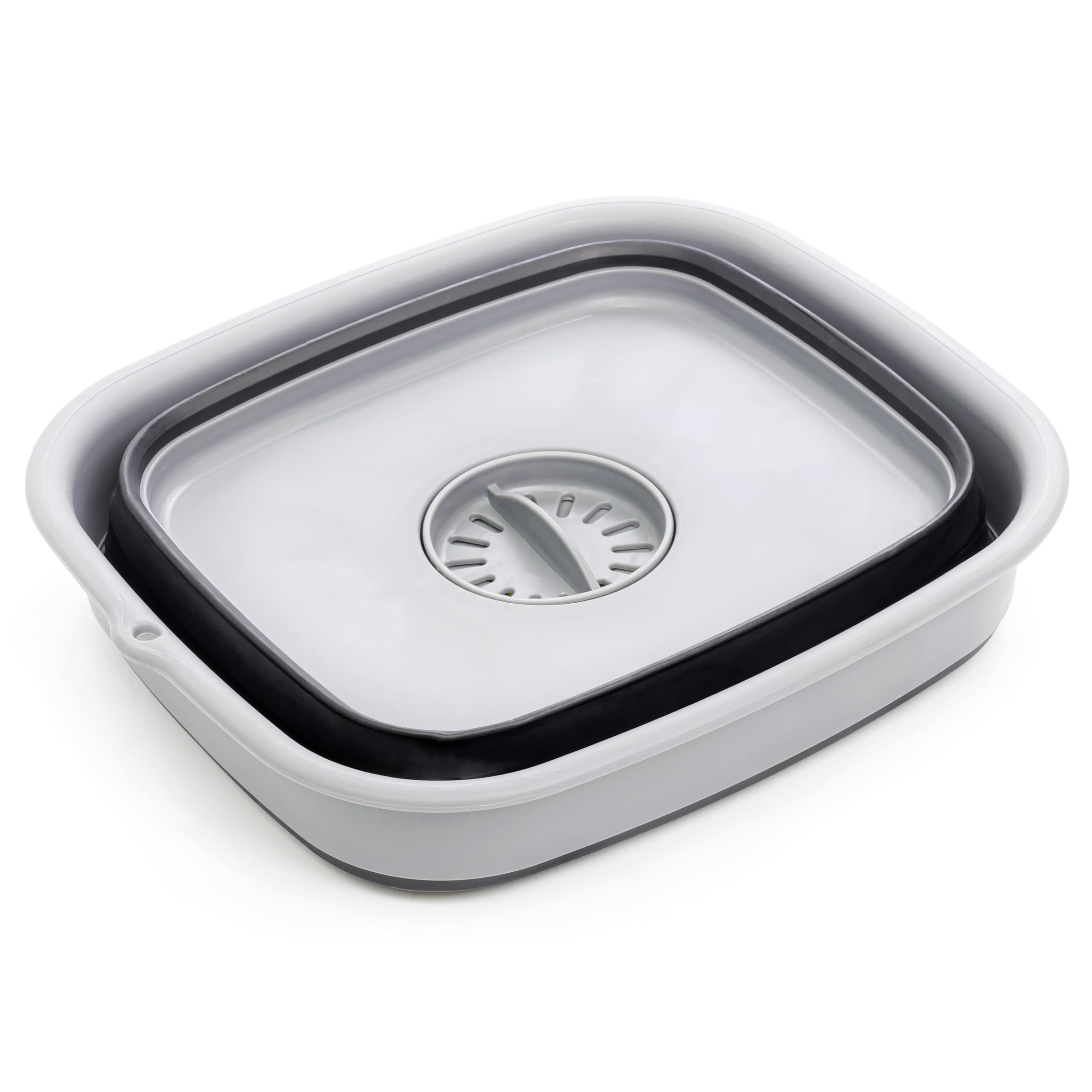 SAMMART. Cuenco portátil para lavar platos, plegable, de 9,1 litros, con tapón de drenaje, para almacenamiento de menaje y ahorrar espacio