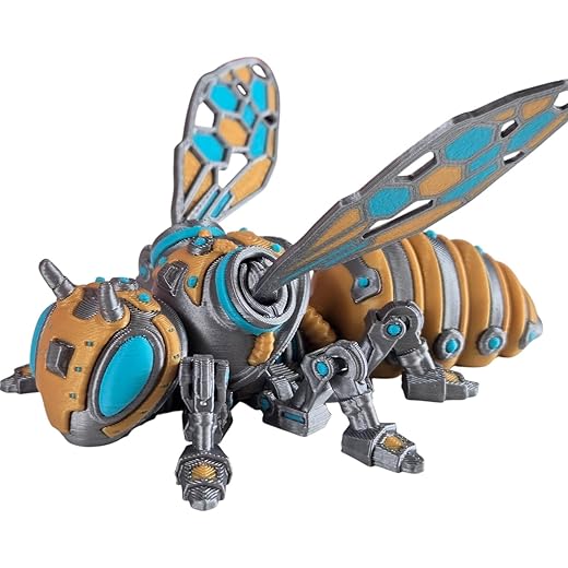 Articulated Cyber Bee Figurine – 3D Printed Stress Relief Desk Toy – Futuristic Interactive Collectible for Teens & Adults – Executive Desk Decor Gift – 3D Printed in Canada