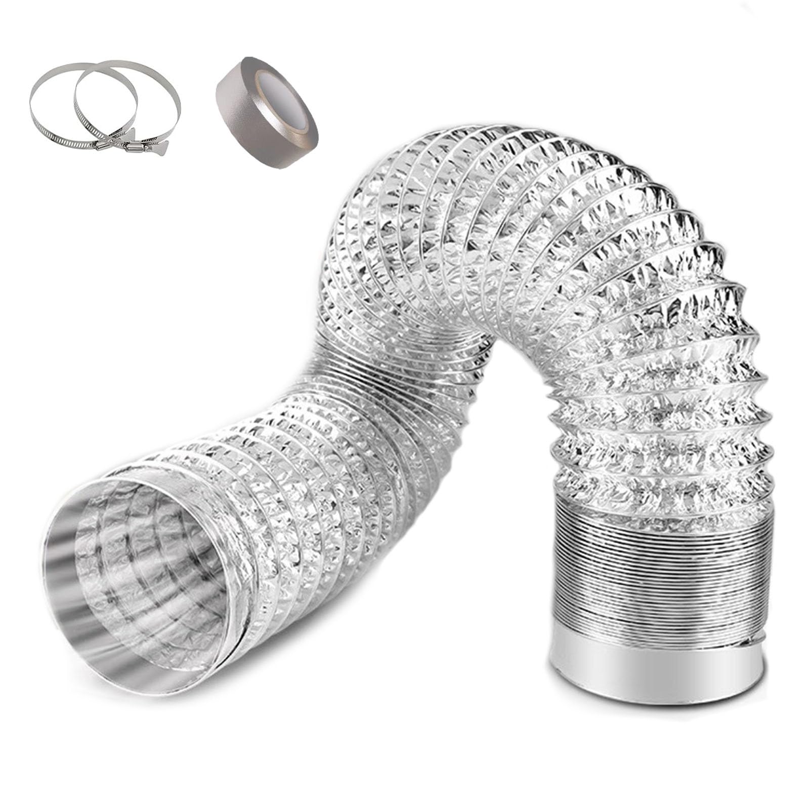 Tubo Di Scarico Tubo Flessibile di Sfiato Dell'essiccatore per Condotti In Foglio di Alluminio, Tubo del Ventilatore del Condotto da 5/10/13 Piedi con Fascette e Nastri, Tubo di Scarico Flessibile(2m(