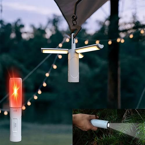 Luz LED multifunción para camping, linterna de camping 4 en 1, linterna de camping recargable con 750 lúmenes, 6 modos de luz, resistente al agua,