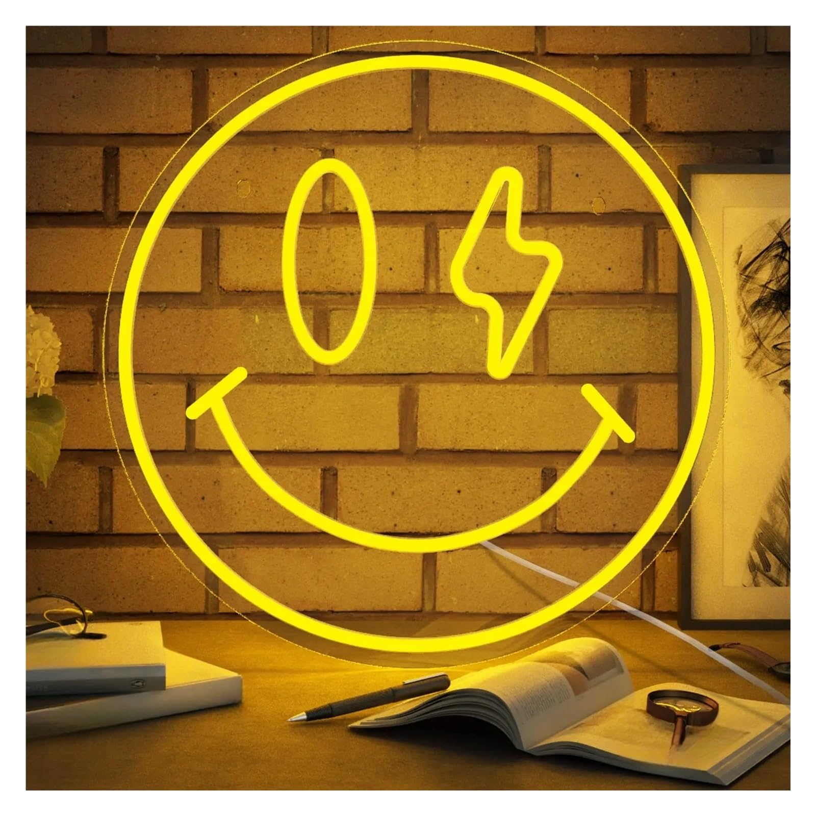 SHOUXI Sign Lamp Smile Face Neon Signs USB Powered Adjustable Brightness Facial Expressions Neon Lights, Suitable for Wall Decor(C,40cmx40cm)