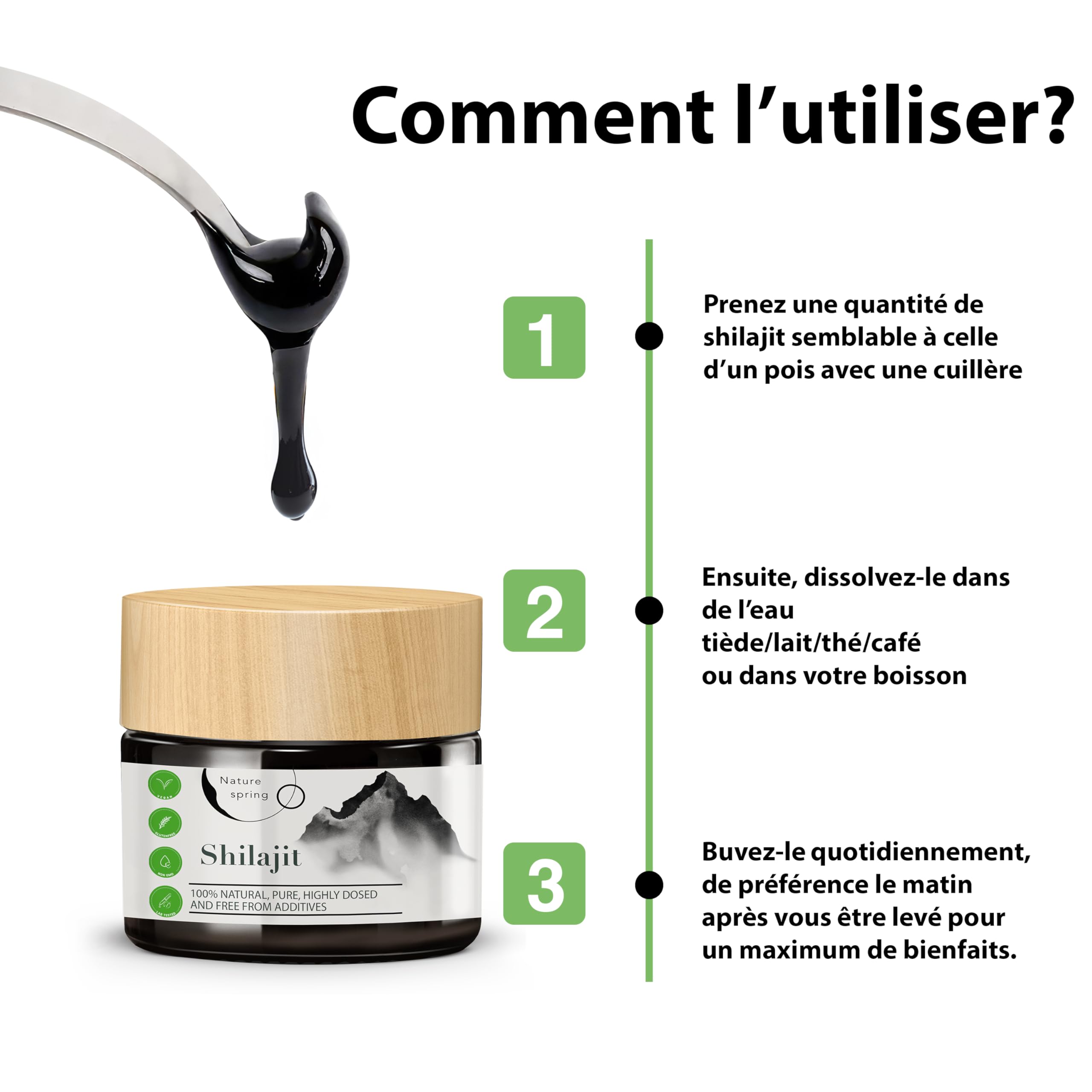 Shilajit Résine en Verre | Premium +2 Mois | Source Himalayenne Haute Puissance avec Acide Fulvique | Acide Humique et Oligo-éléments | Nature spring