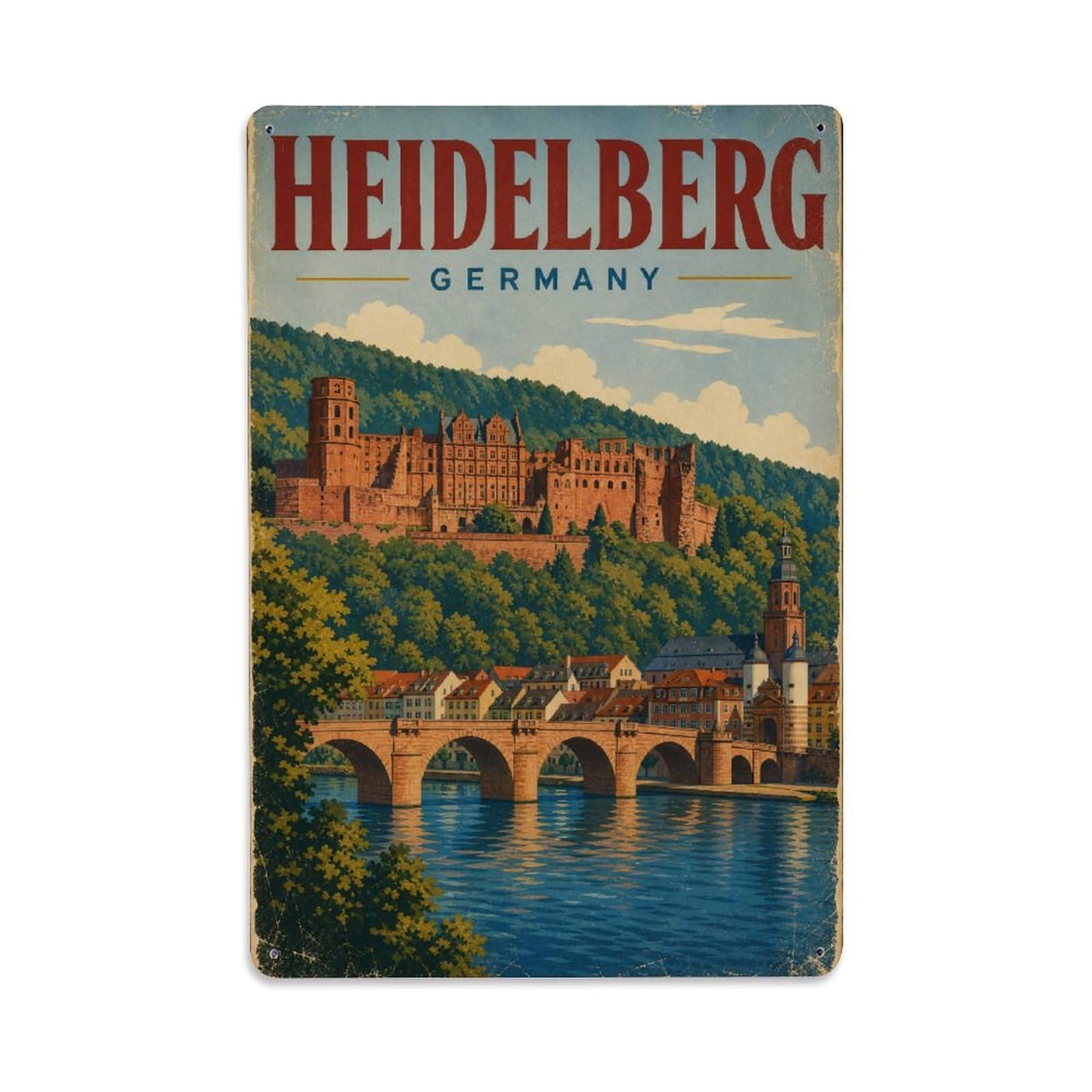 Retro Travel Germany Heidelberg Metal Tin Sign Plaque Wall Decor for Cafe, Club Bar, Office, Garden Metal Poster 8x12Inch