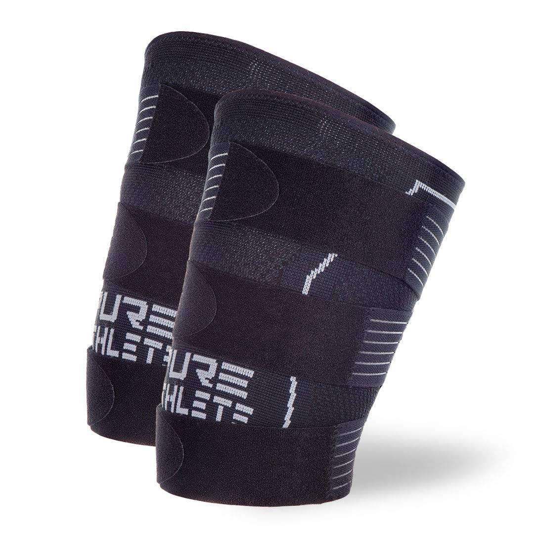 Pure Athlete - Manga de compresión para Muslo, Correas Ajustables, Soporte para Quad, Parte Superior de la Pierna, Medium, 2 Sleeves - Black
