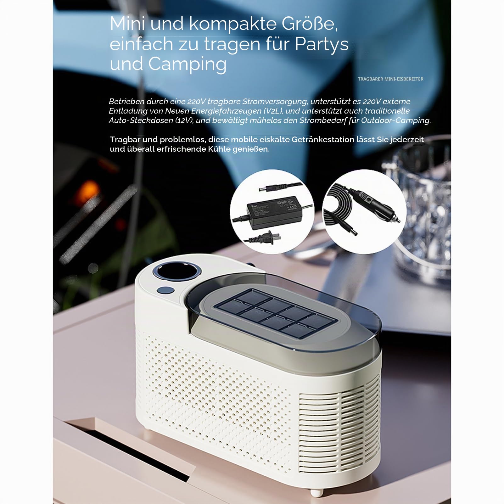 Camping-Eismaschine mit Schnellgefrieren – tragbar for den Heim-/Bürogebrauch, energieeffizienter 120-W-Motor, leichtes Design, problemlose Reinigung(Beige)