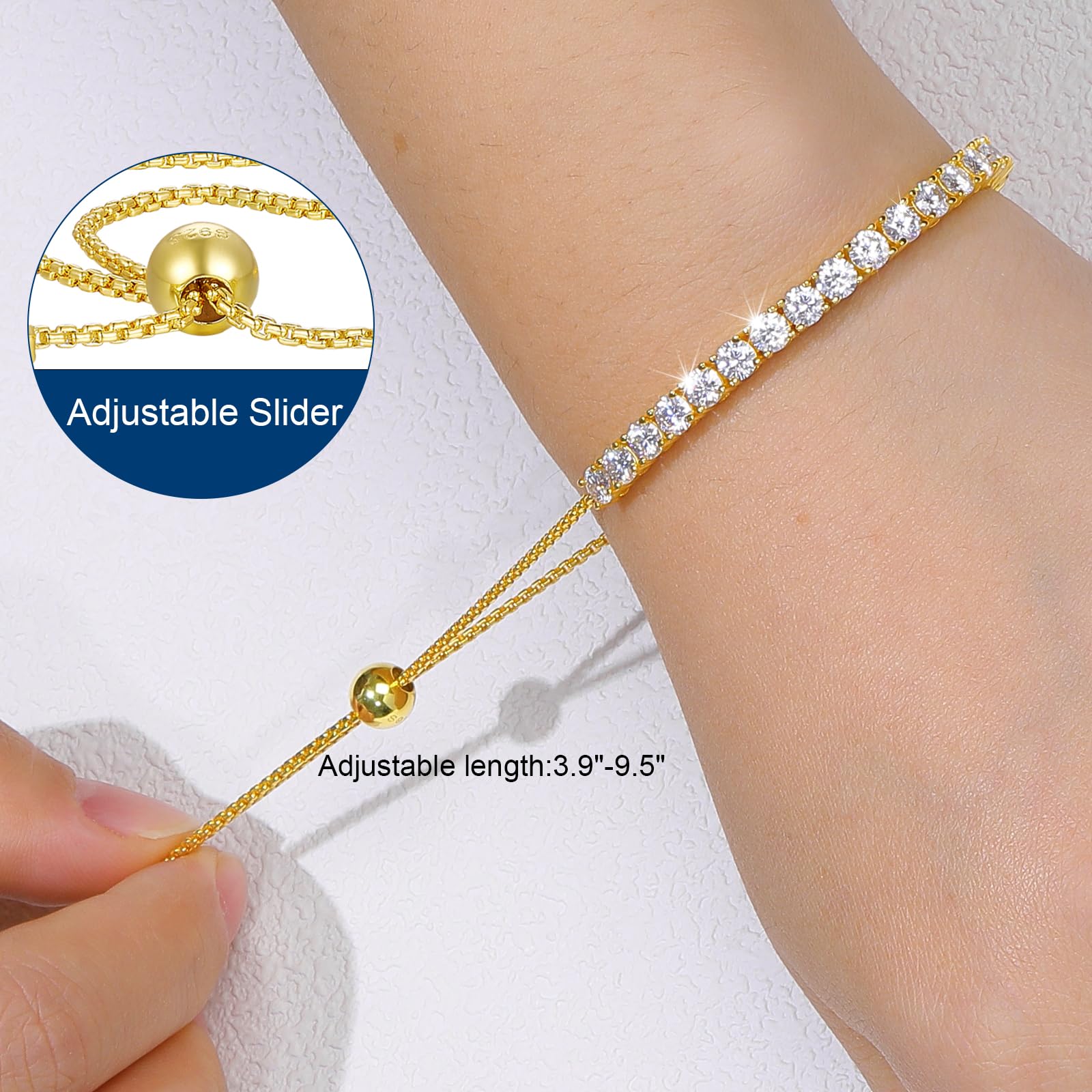 Bracciale da donna in argento Sterling 925, ipoallergenico, regolabile, colore D, purezza, VVS1, con diamanti solitari, regalo di compleanno e San Valentino