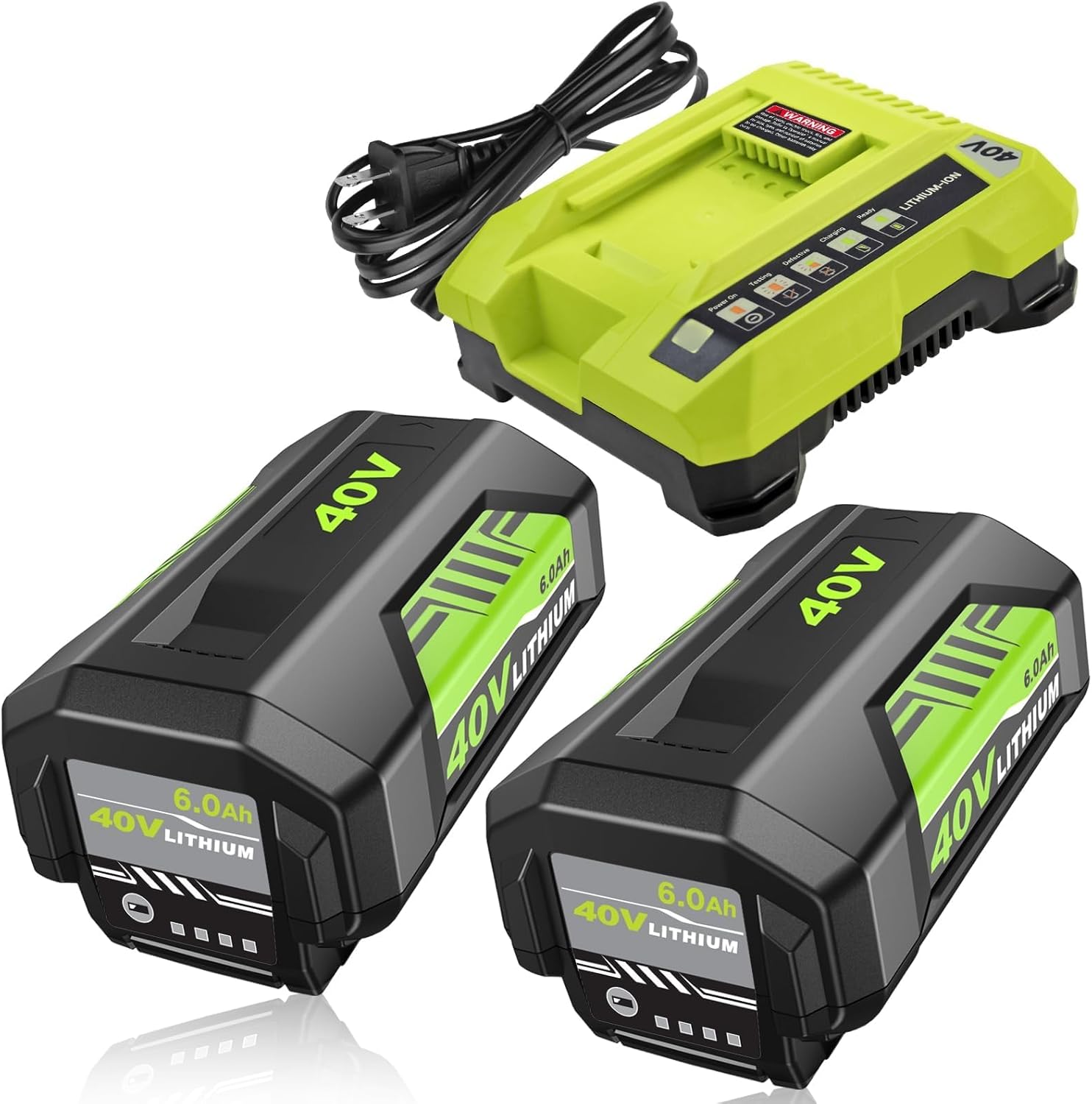 2Pack Upgraded 6000mAh OP4026A and OP401 Charger Replacement for Ryobi 40V Battery 6.0Ah Compatible with Ryobi 40 Volt Batteries Lithium OP40601 OP40201 OP4050A OP4015 Power Tool(7.5Ah+C)