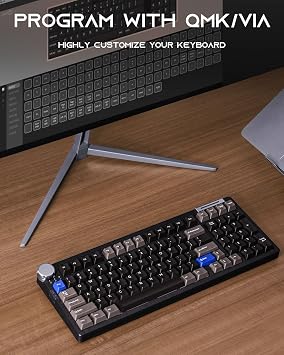 ZORNHER ZH980 Pro Wireless Mechanical Keyboard with Metal Knob,Full Size Thocky Gaming Keyboard,Creamy Keyboard with Number Pad,Thocky Switches,QMK/VIA Support,Retro Black