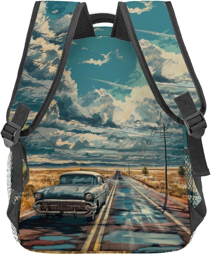 Vintage Road Trip Car Backpack Travel Backpacks Laptop Rucksack,School Bookbag for Women Kids Boys Girls,Retro Back Pack Accessories Bags,Ideal Gifts for Work, Outdoor Adventures