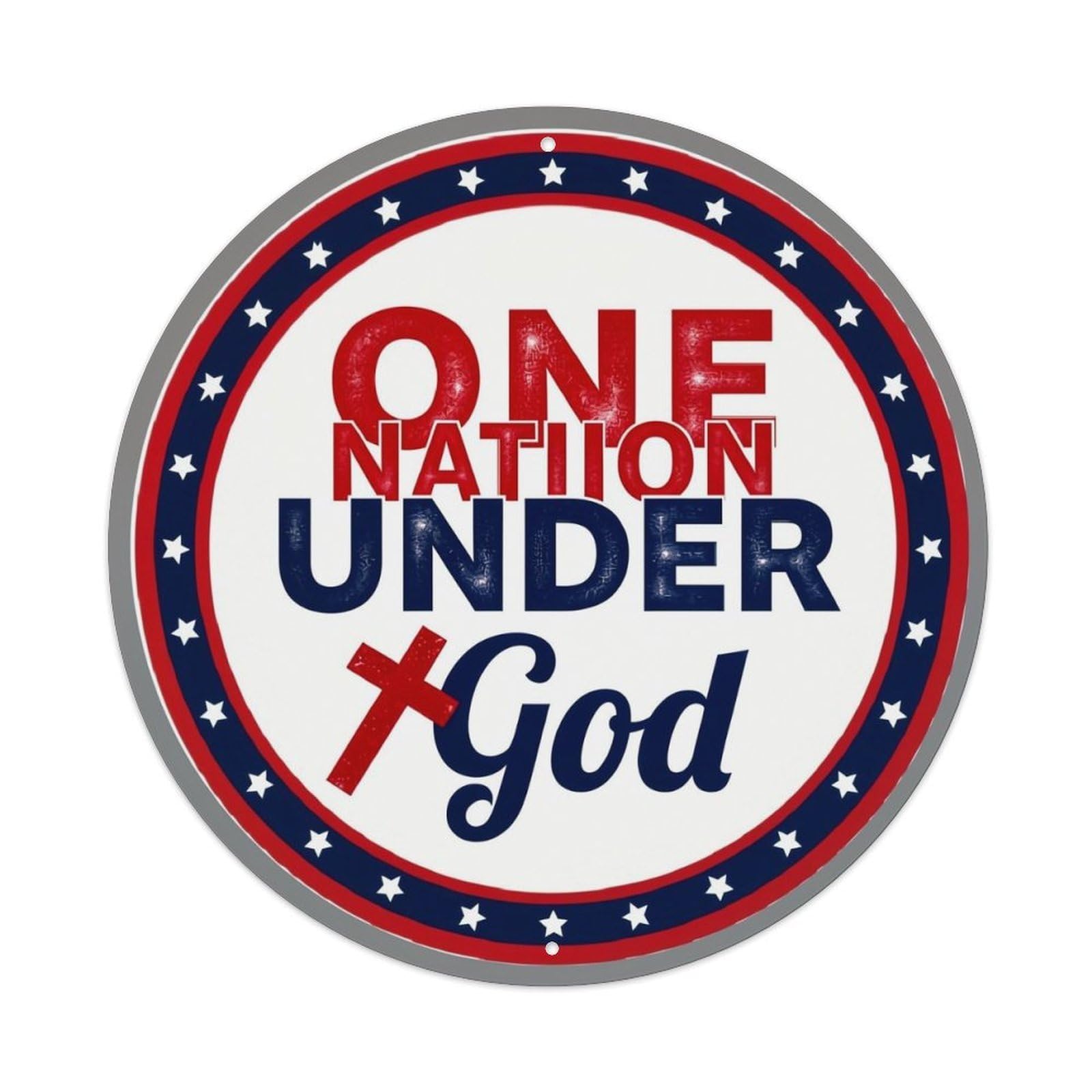 One Nation Under God Vintage Round Tin Sign Retro Metal Wall Decor Metal Poster, Home Bar Garage Cafe Wall Art Decoration 8x8Inches
