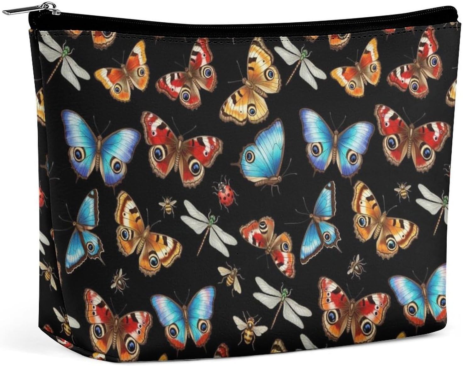 Large Travel Make Up Bag Moth Bee Butterfly Pattern Portable Storage Cosmetic Bag Toiletry Bags Lipstick Organizer Storage Pouch
