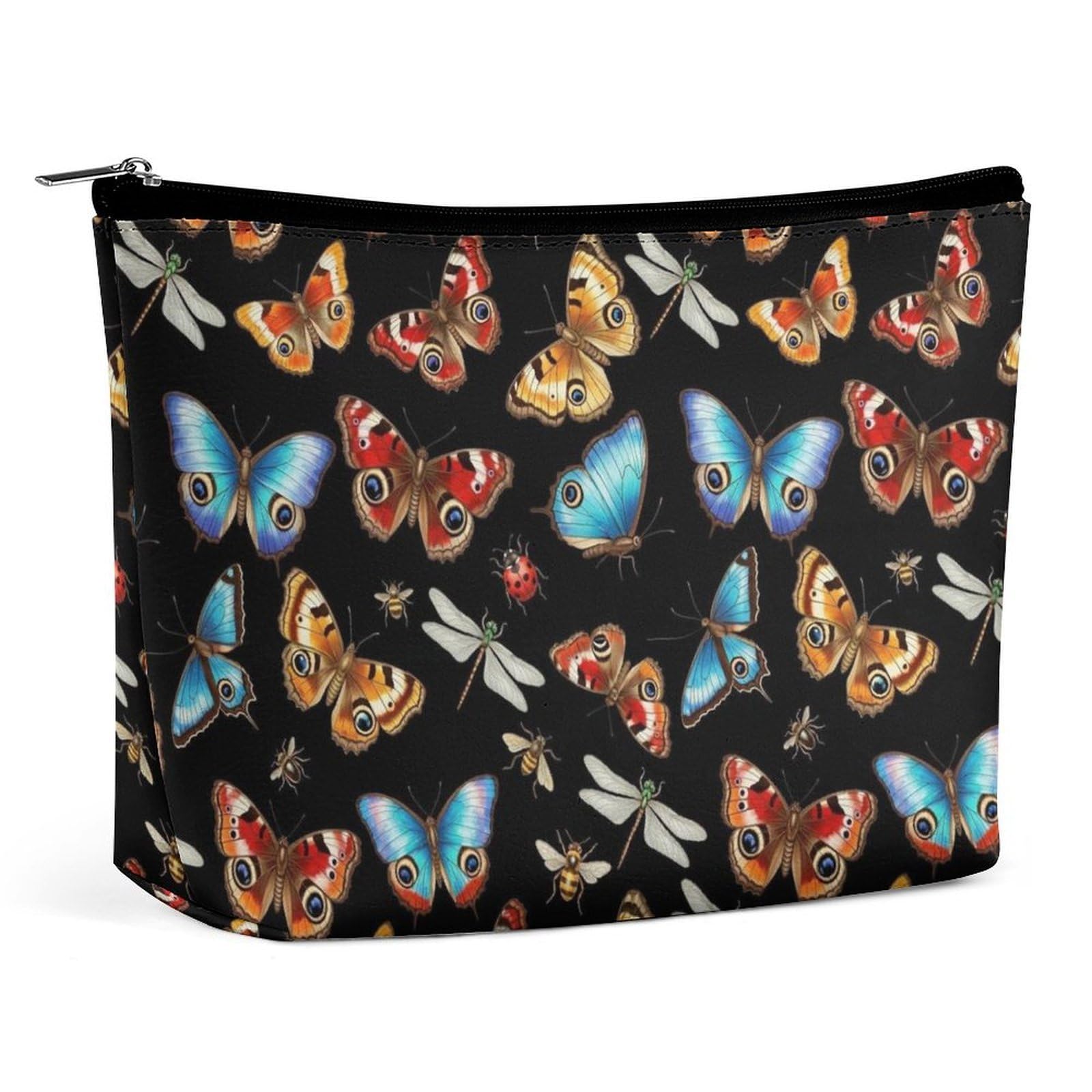 Large Travel Make Up Bag Moth Bee Butterfly Pattern Portable Storage Cosmetic Bag Toiletry Bags Lipstick Organizer Storage Pouch