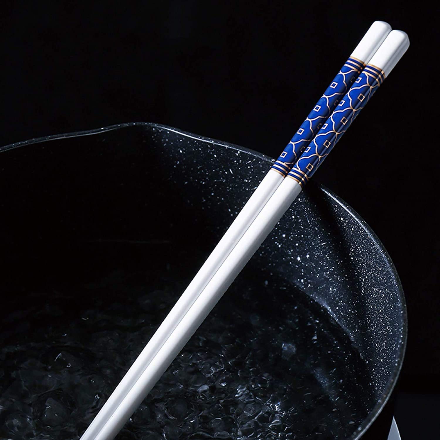 Coffret cadeau de 5 paires de baguettes en porcelaine, baguettes japonaises réutilisables pour sushi, baguettes chinoises de luxe de qualité supérieure en porcelaine tendre, baguettes antidérapa