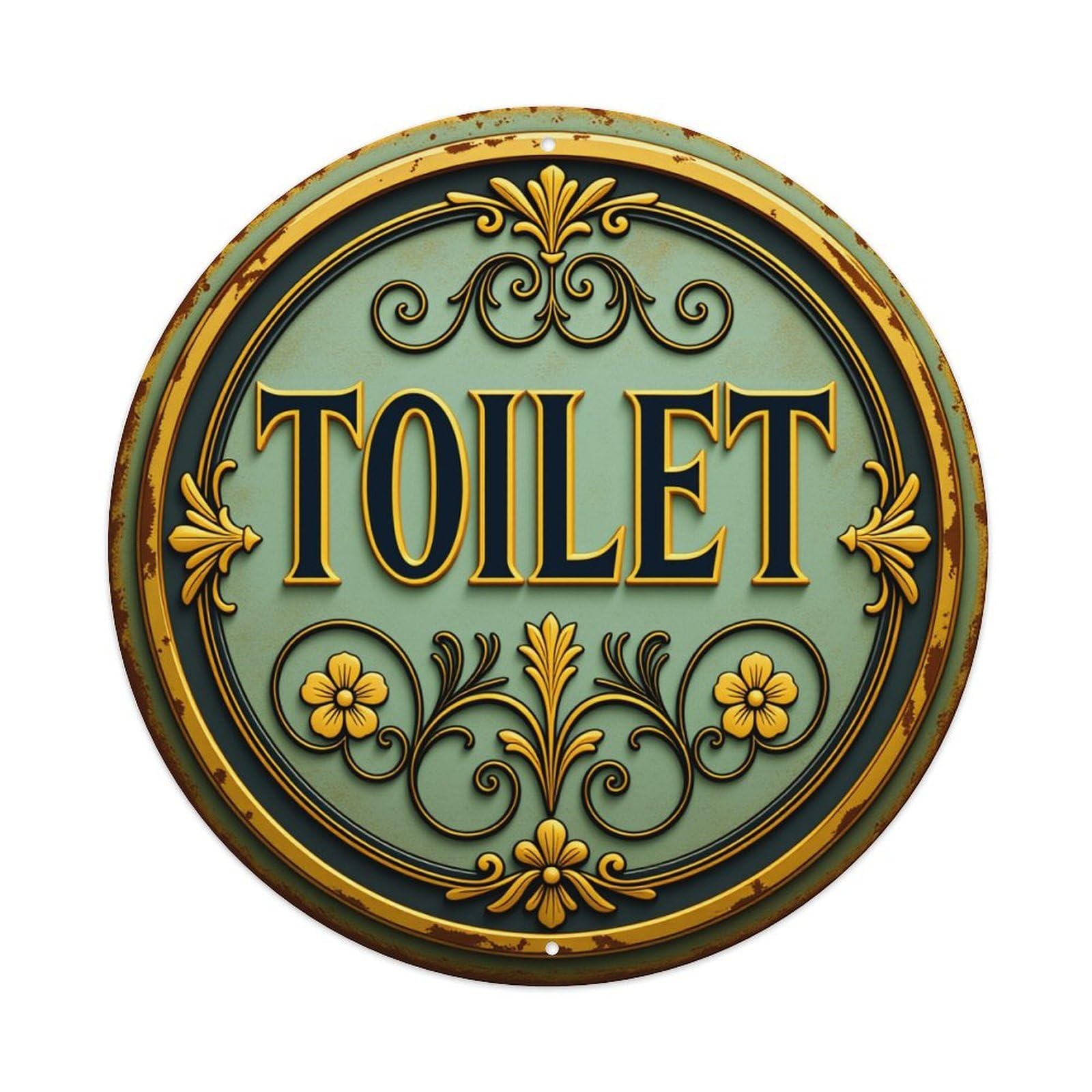 Ornate Gold Floral Design Sign Round Tin Sign Vintage Style Metal Sign Home Bar Garden Wall Plaque Decor Metal Poster 8x8 Inch