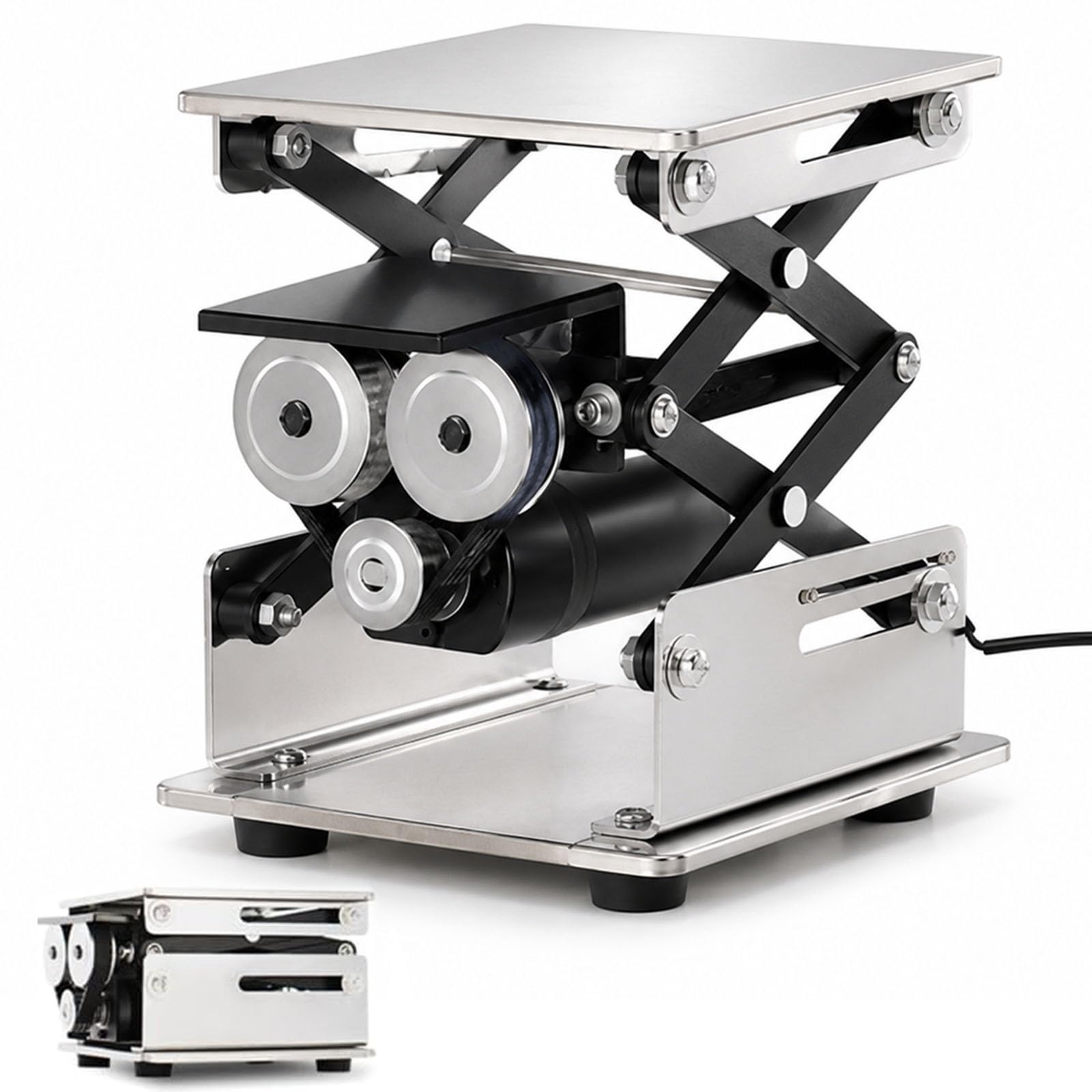 Plataforma Elevadora Eléctrica De Laboratorio Con Gato Hidráulico - Soporte De Tijera De Laboratorio De Acero Inoxidable Con Control, Mesa Elevadora De Precisión Con Capacidad De Carga(150x150mm)
