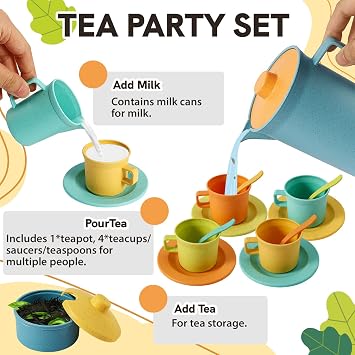 HERSITY Picnic Basket Tea Set for Toddlers 3+ Gifts Mud Kitchen Accessories | Girls Tea Party Set Play Teapot Plastic Picnic Playset with Mat Role Play Food Toys for 4 5 6 Years Old Kids Children Boys
