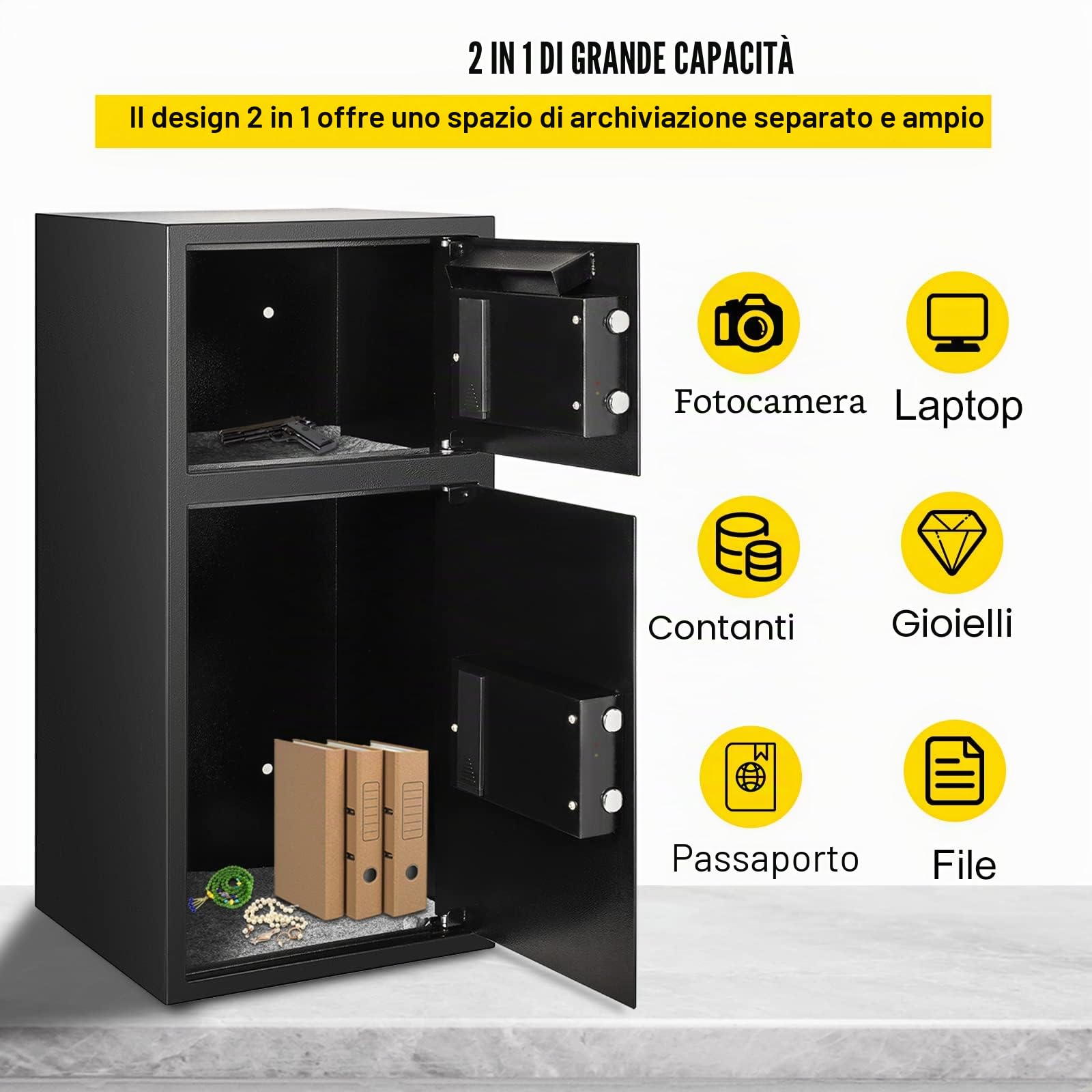 Cassaforte Digitale 74 L, Cassetta di Sicurezza a Combinazione Digitale per Uso Domestico, Cassaforte per Soldi, Gioielli, Documenti