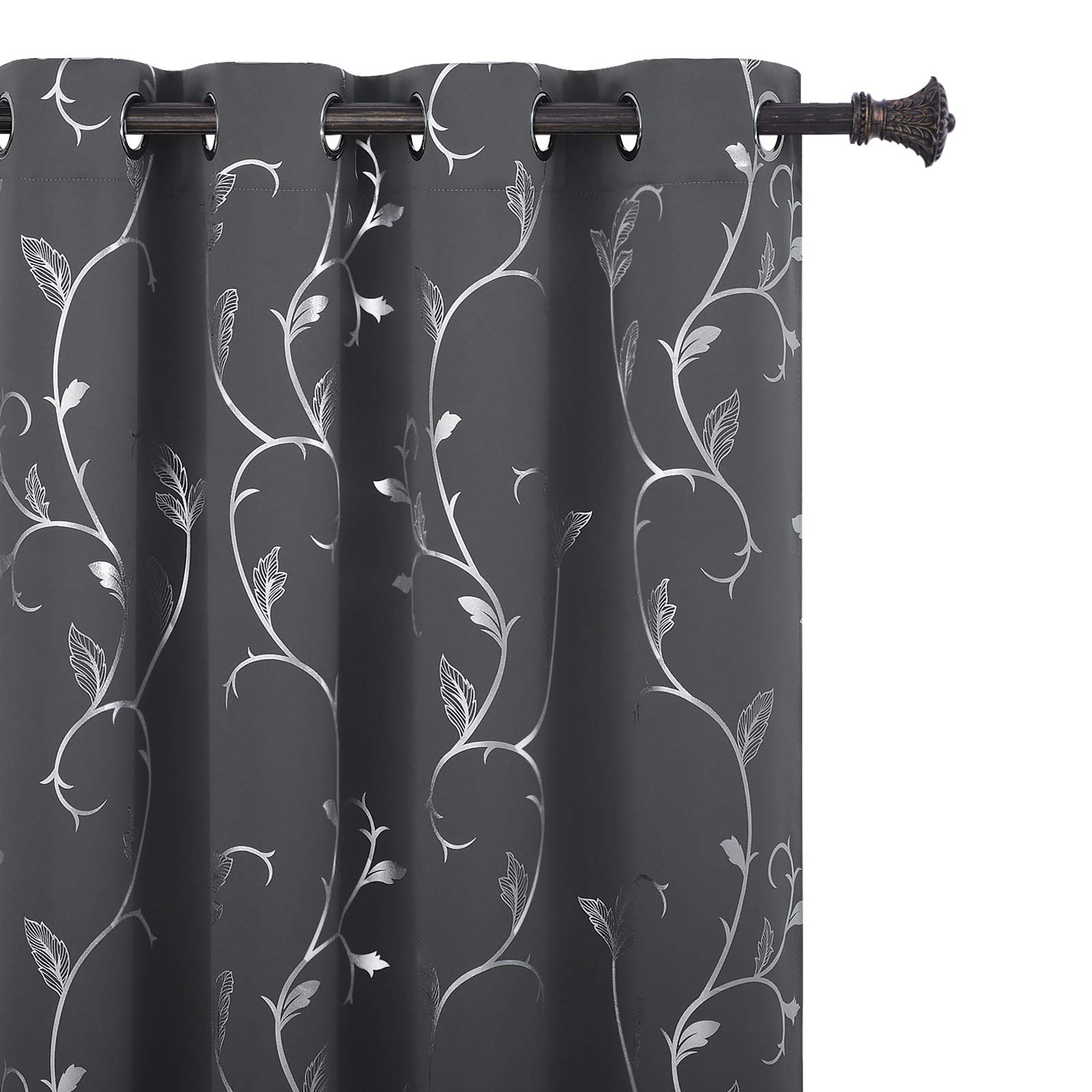 Amazon｜BUHUA グロメット遮光カーテン 断熱カーテン シルバーフラワー