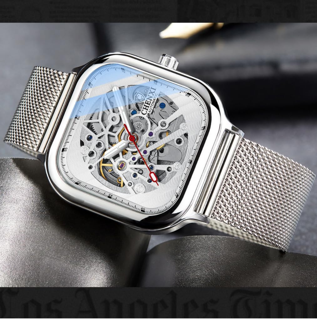 Reloj mecánico automático cuadrado para hombre, casual, impermeable, luminoso