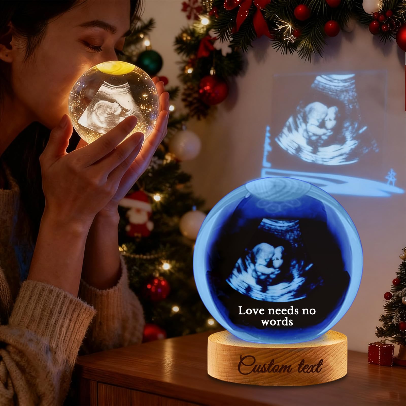 Personalised Snow Globe with Photo and Custom Text, 3D Laser Etched Crystal Ball with 7 Colour LED Light, Customisable for Family, Kids, Mum, Dad, Xmas Decor (custom Snow Globe)