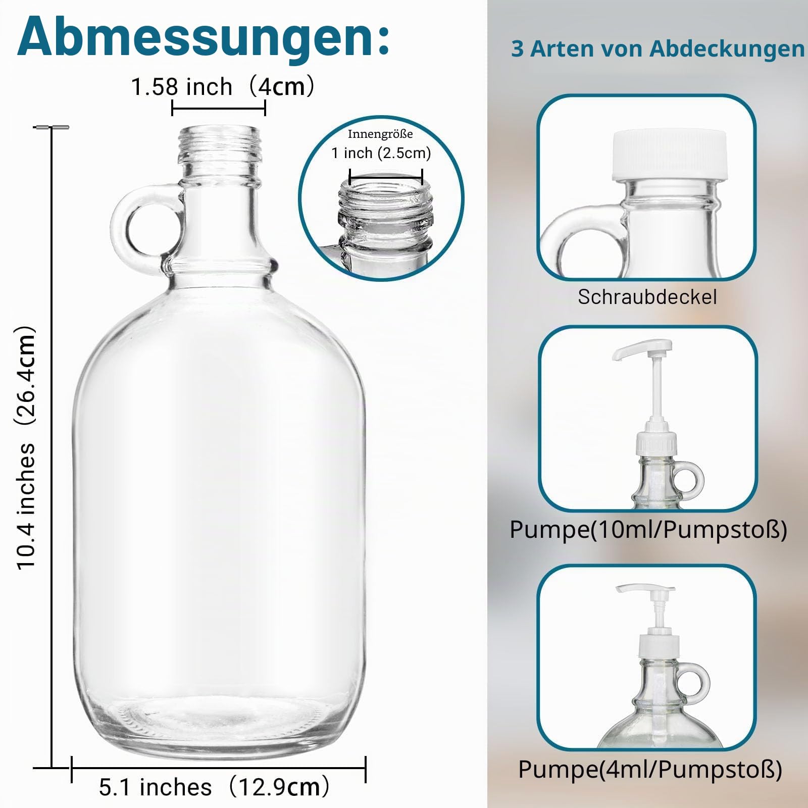 Waschmittelspender mit Pumpe und Deckel, Glasflaschen für Waschküche, Organisation und Aufbewahrung, Weichspüler-Spender für Waschmaschine, 2 Stück
