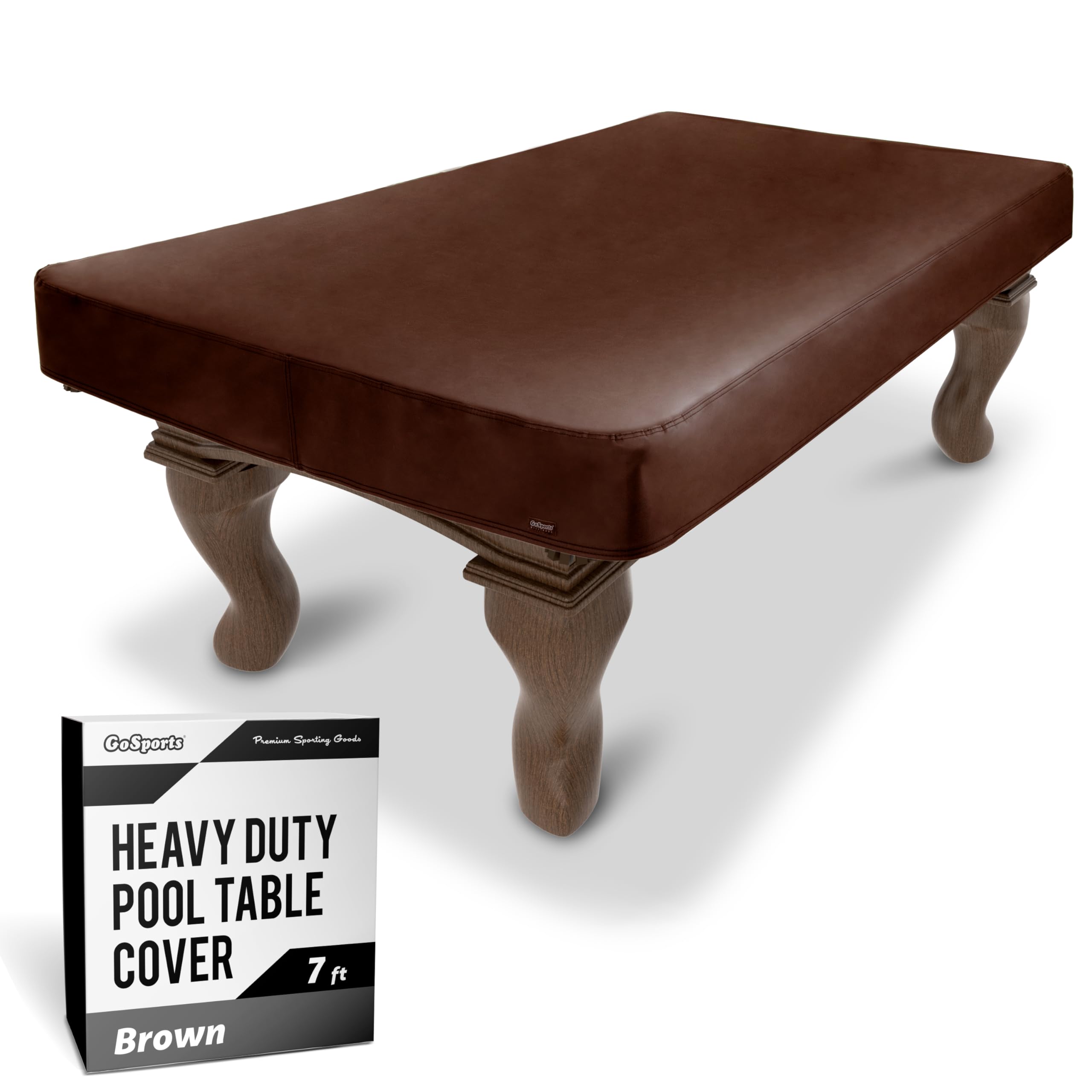 GoSports 7 ft Premium Leatherette Pool Table Cover - Waterproof & Tearproof - Heavy Duty Indoor & Outdoor Billiard Table Cover - Brown