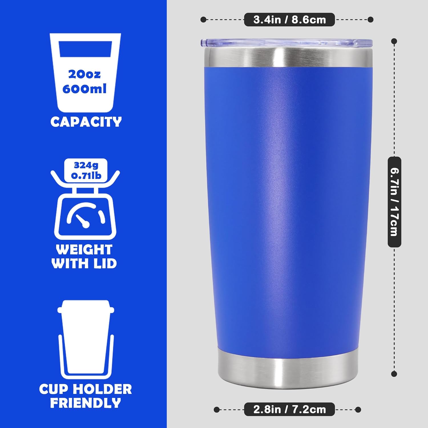 20oz Tumbler Bulk Stainless Steel Tumbler Cup with Lid Vacuum Insulated Double Wall Travel Mug, Durable Powder Coated Travel Coffee Tumbler Mug for Hot & Cold Drinks, Dark Blue,12 Pack - Image 4