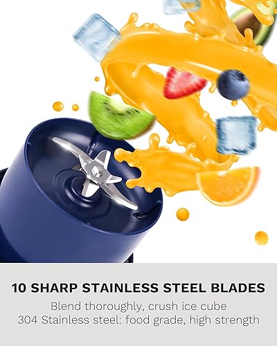 Miniatura 3 de Licuadora portátil de 32 onzas para batidos, pequeña licuadora personal con 10 cuchillas, licuadora de batidos con tapa de viaje y pajilla, sin BPA,