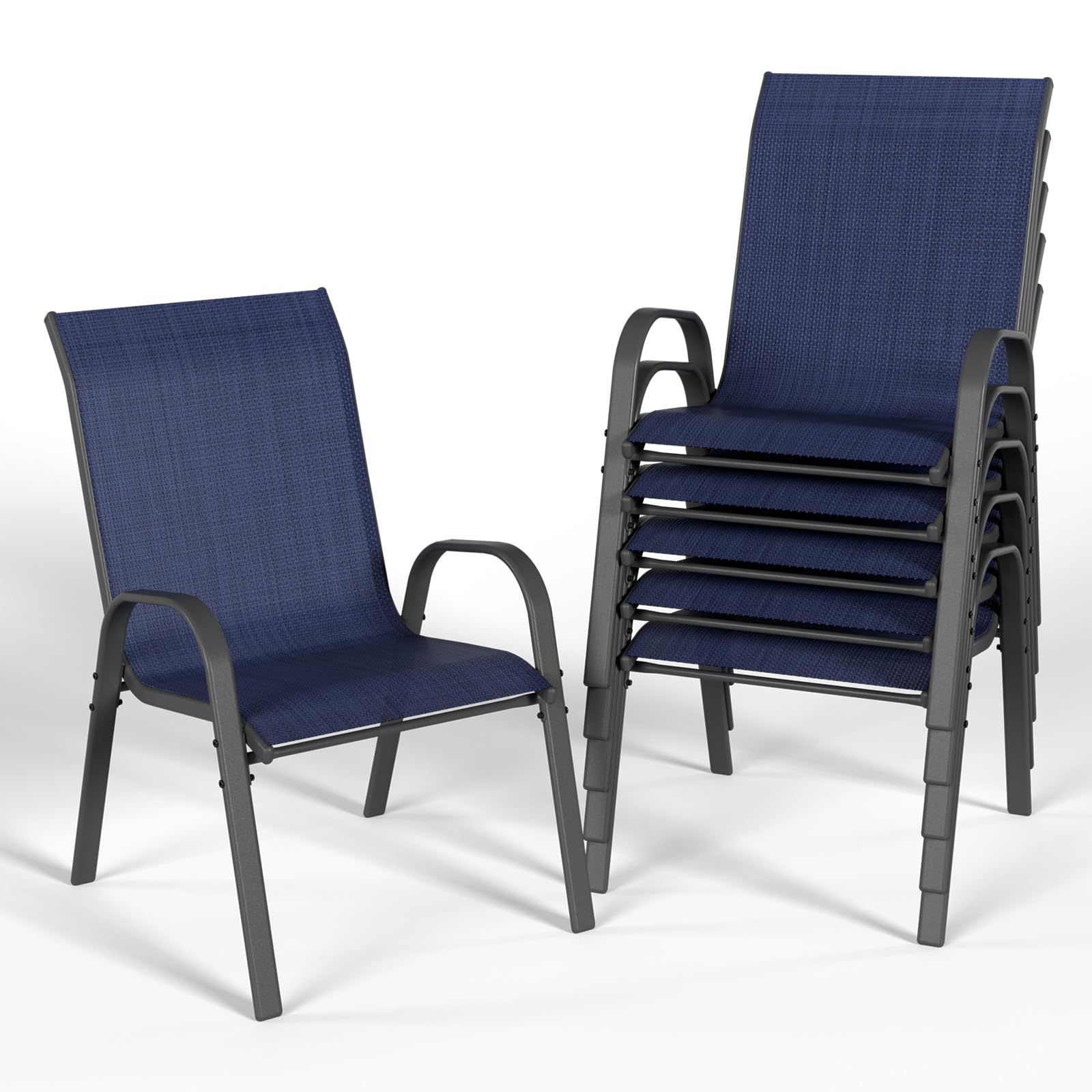 Patio Dining Chairs Set of 6, Outdoor High Stacking Chairs，Breathable Seat Fabric and Alloy Steel Frame for Backyard, Porch, Garden, Sunroom (Blue)