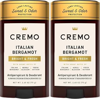 Cremo Italian Bergamot Antiperspirant & Deodorant for Men, 48-hour Sweat and Odor Protection, 2.65oz,(Pack of 2)