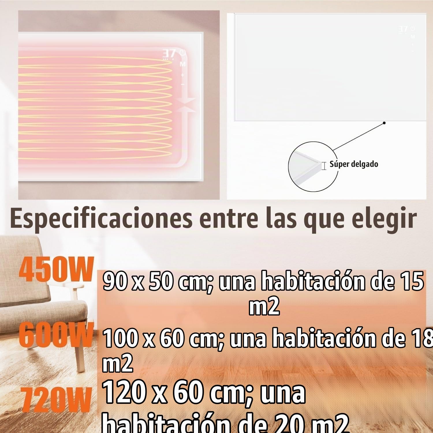 Calefactor Bajo Consumo Calentador de Infrarrojos 450W Estufas Electricas Bajo Consumo de Pared Ahorro de Energía Calentador Eléctrico de Pared
