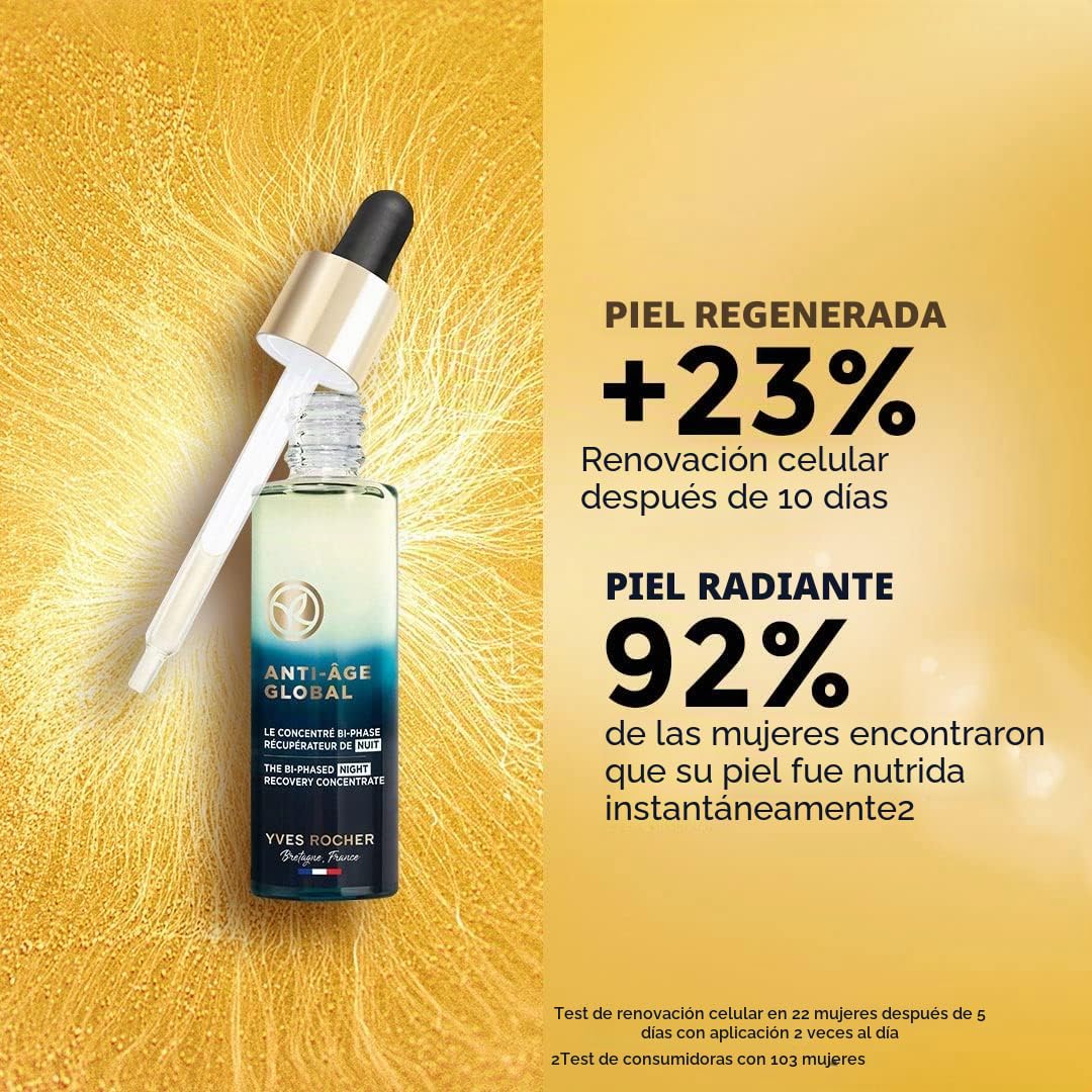 Yves Rocher Antienvejecimiento Global – Concentrado regenerador de 2 fases – Lujoso cuidado facial con néctar de brotes – para pieles maduras – 30 ml