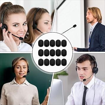15Pcs Microphone Cover Foam,Universal Mike Microphones Foams Covers | Fit to Headset Mic Disposable Mini Windscreen Protector Dustproof Accessory for Classrooms,Conference Room,Stage(Black)