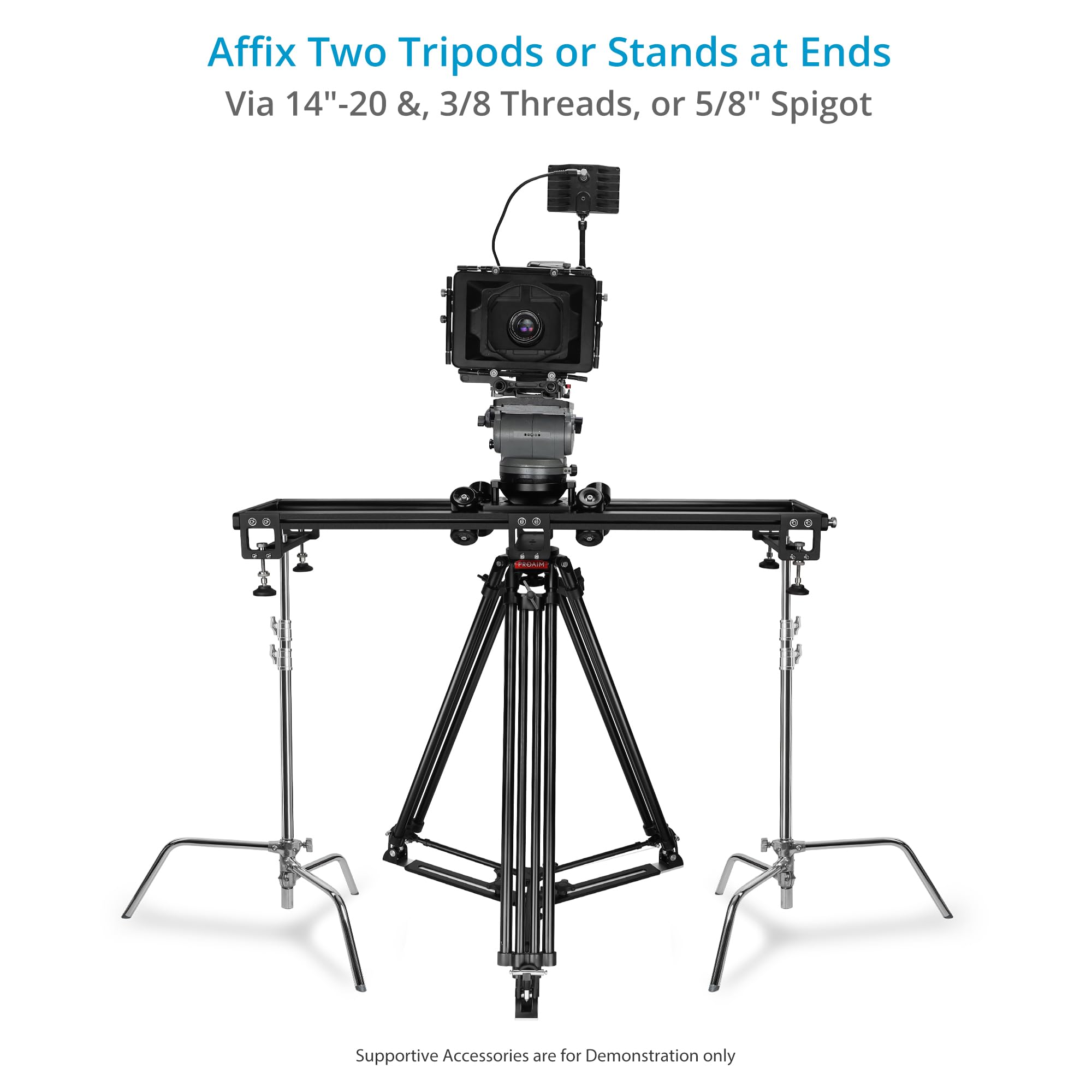 Slider per videocamera PROAIM Flo Professional da 4 piedi per videomaker e registi. Carico utile fino a 20 kg / 44 libbre. Supporto Mitchell e ciotola da 100 mm, 150 mm (SL-FLO-01)