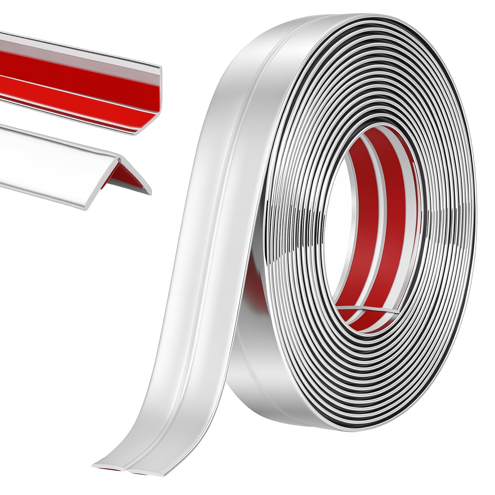 Alaoo PVC Inside Outside Corner Trim, Peel and Stick Wall Moulding Trim, Self Adhesive Flexible Corner Angle Trims for Tile and Wall Furniture Edges Decoration (3cm×6m, Bright Silver)
