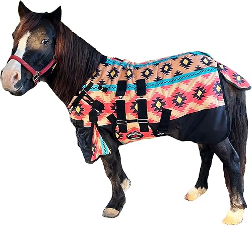 Miniatura 7 de 40" 1200D Manta de invierno para potro, poni, caballo, y asno en miniatura 51983B Sun Flower,Serape/Marrón,Marrón floral,Copo de nieve,Rosado hot y