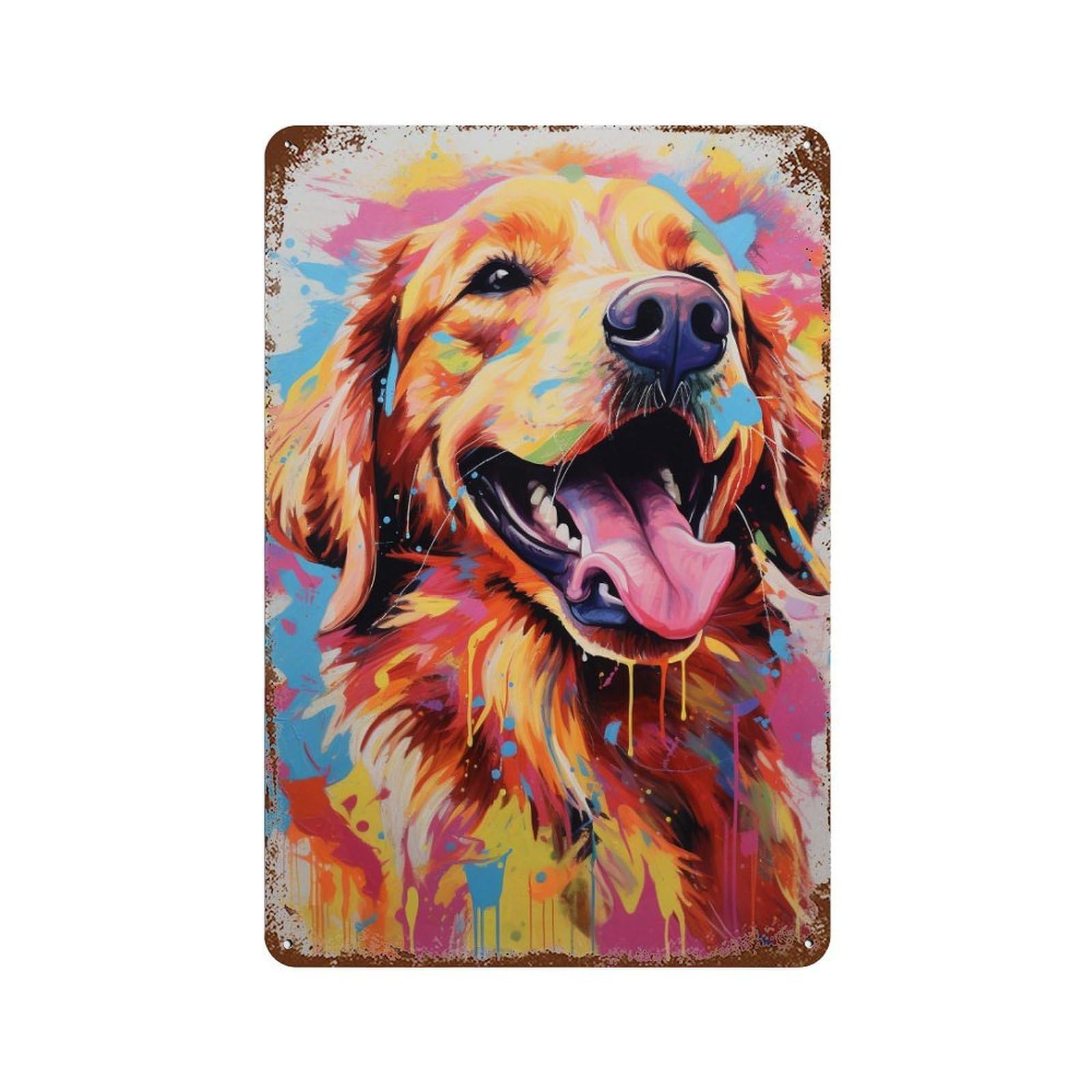Colorful Golden Retriever Art Print Rustic Tin Plaque 11.8"x7.9", for Shed, Workshop And Garage Wall Decor, Shabby Chic Decor
