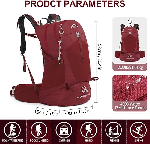 Miniatura 2 de IX INOXTO Mochila de senderismo, mochila de senderismo impermeable con bolsa de agua de 3 litros y cubierta para lluvia, mochila ligera de viaje