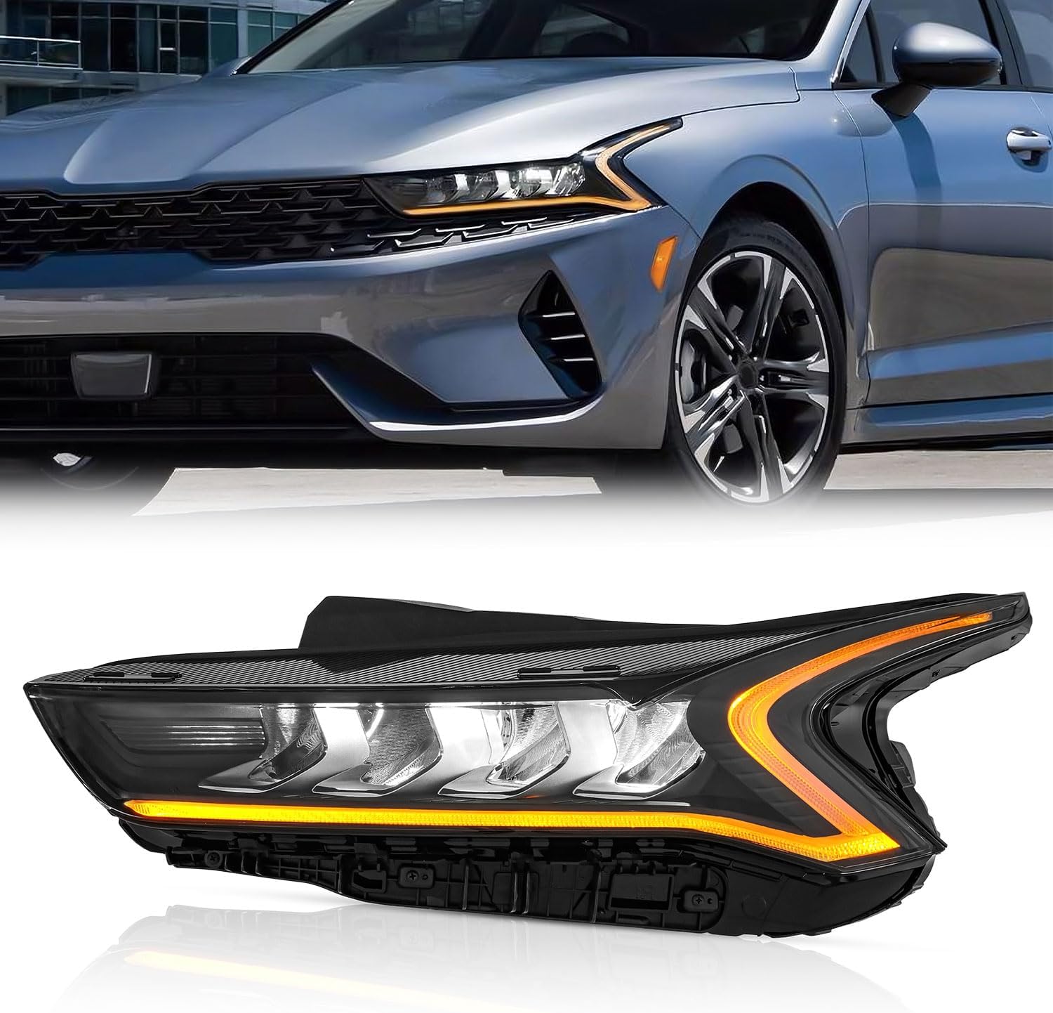 TODO Full LED Headlights Assembly Compatible with 2021-2023 K5 LX/LXS/EX models Front Headlamp Replacement Sealed Lamp Housing 92101L3000 92102L3000 with Turn Signal Light Side Marker,Left Driver Side