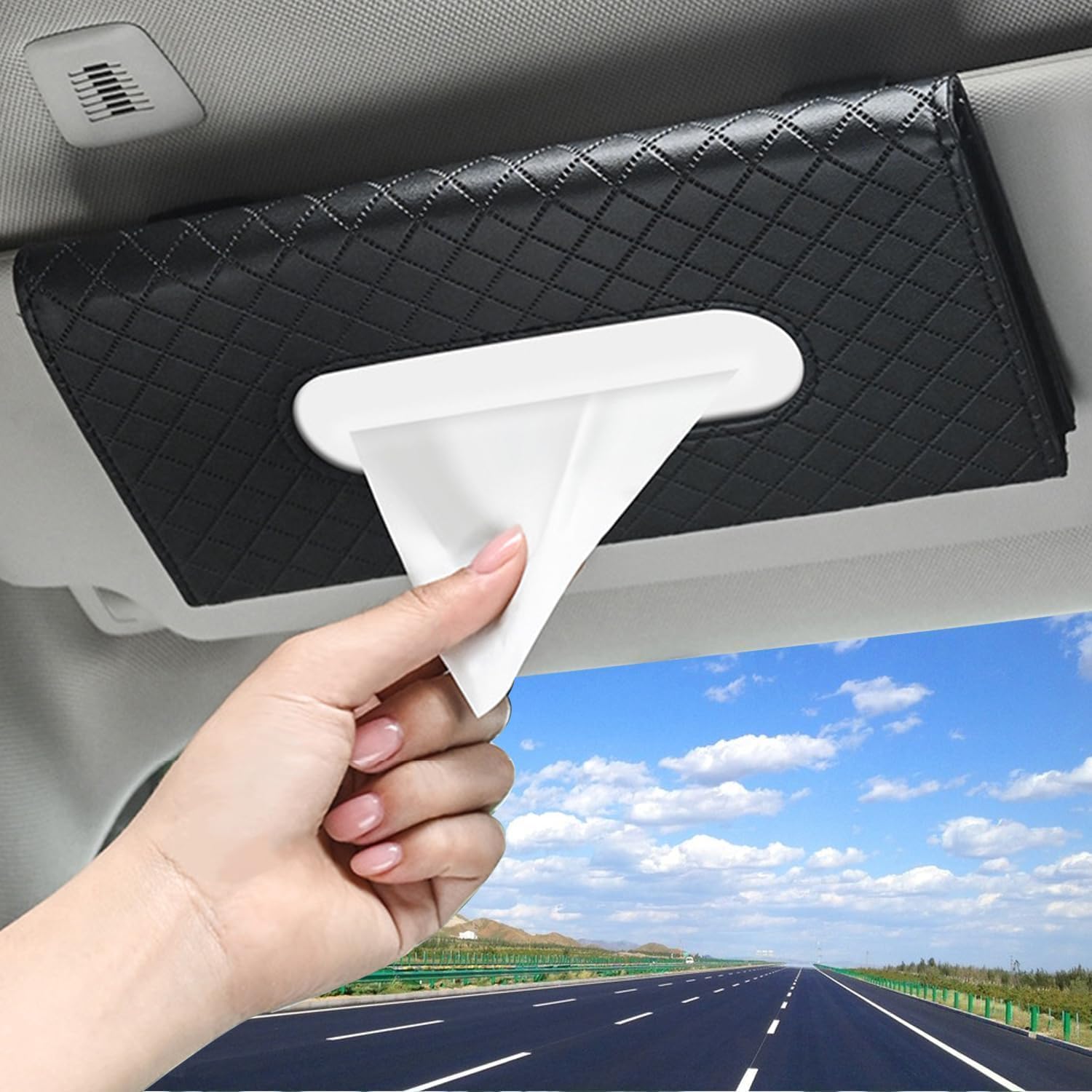RECLUSE Car Visor Tissue Holder Premium PU Leather Napkin Holder, Hanging Paper Towel Clip, Interior Storage Decoration for Universal Car Sun Visor Back Seat, Hanging Facial for Sun Visor & Backrest-image-33