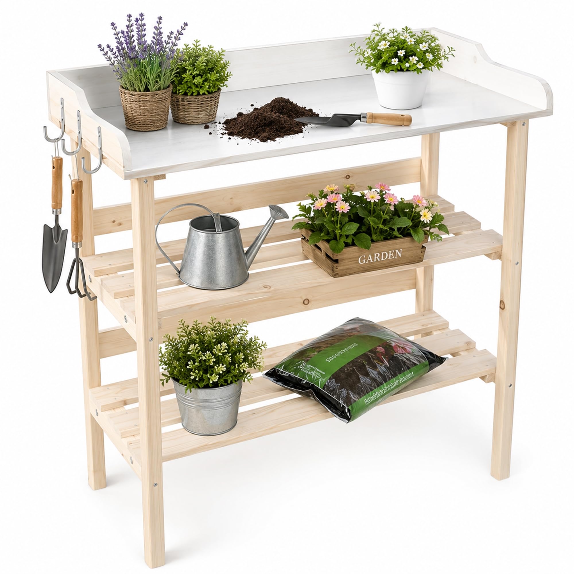 Mucola Pflanztisch Gärtnertisch mit Zinkplatte 2 Ablagen 84x78x38 cm Holz