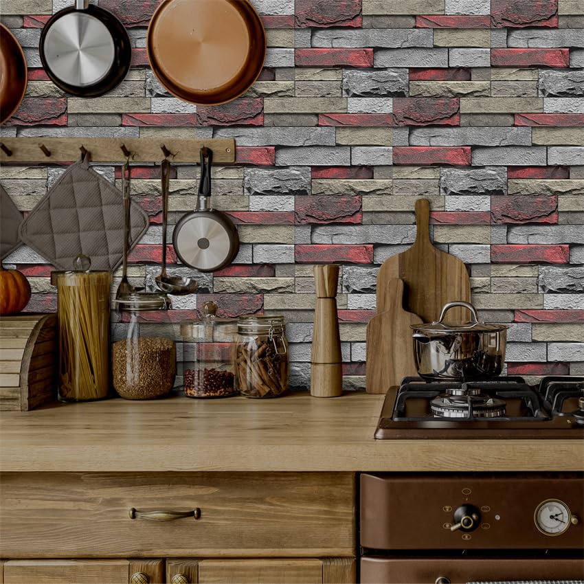 Adesivi per Piastrelle Rossi e Gialli, Impermeabili, autoadesivi per Pavimenti, Ideali per Cucina, pareti e Bagno. Confezione da 12 Pezzi (15x30 cm).