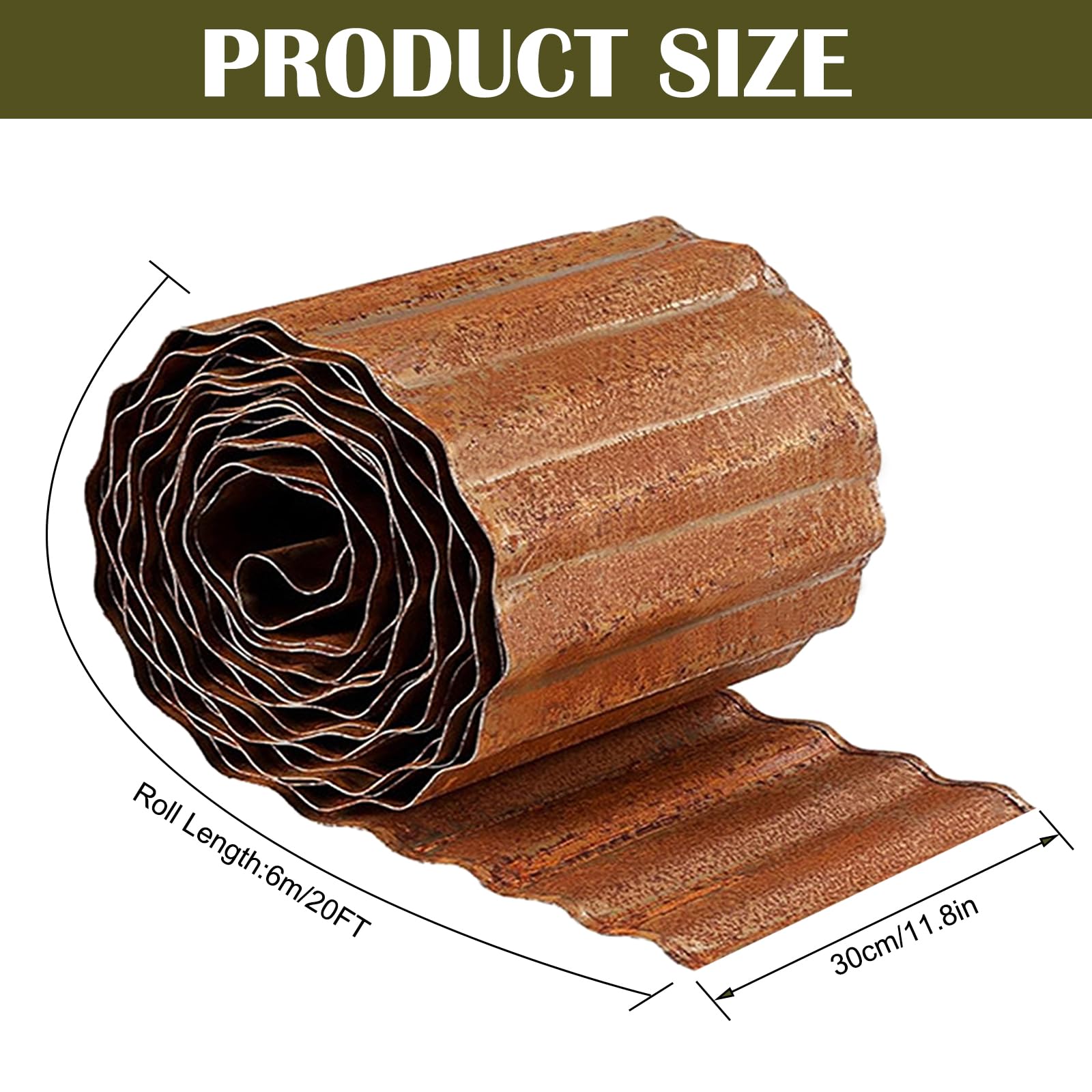 Bordo per prato in metallo, 6 m, bordo flessibile per aiuole, 15 cm, per giardino e aiuole, facile da pulire, 1 paio di guanti da montaggio inclusi (6 m x 30 cm)