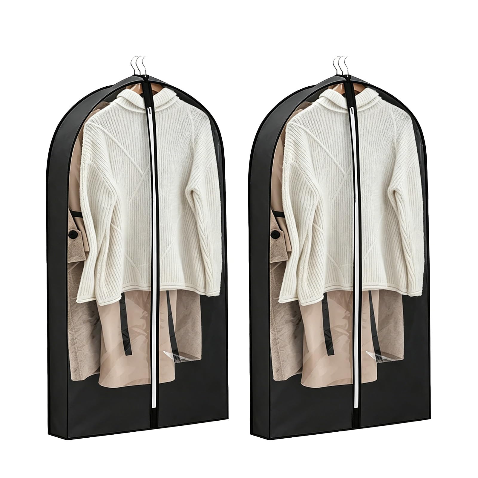 2 Pack Garment Bags for Hanging Clothes, Suit Bag, Non Woven Fabric Transparent Window for Suits Trench Coats and Formal Wear(Black,60 * 16 * 150cm/24 * 6 * 60in)