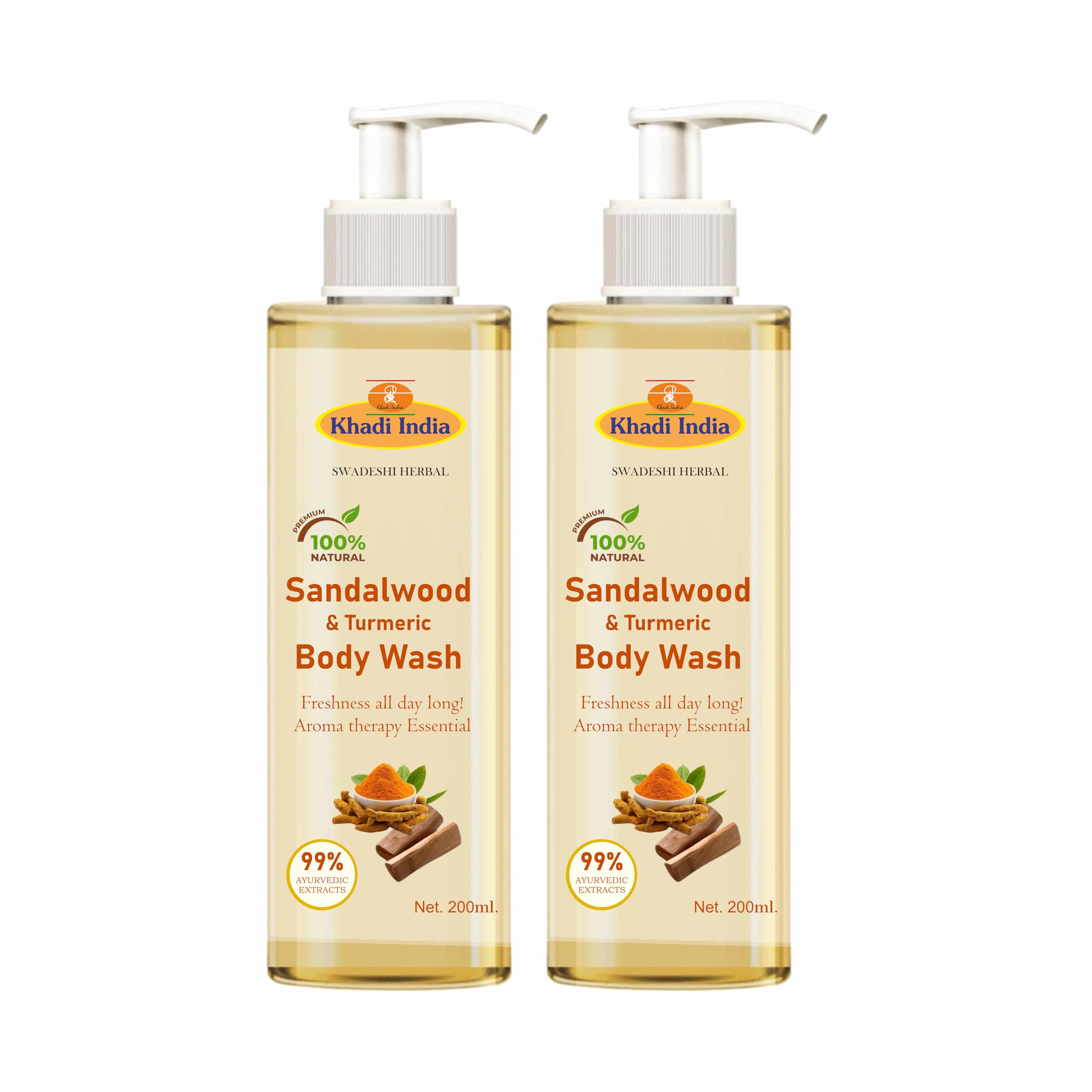 Khadi 100% Pure Natural Herbal Sandal and Turmeric Herbal Body Wash, SLS and Paraben Free (PACK OF 2-400ml., Sandalwood & Turmeric)-image-36