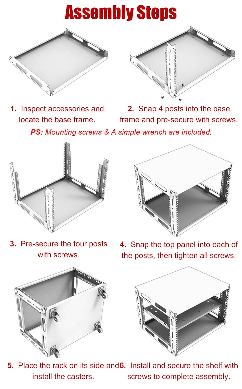 Vibeo Rack di Rete a Telaio Aperto Scaffale Mobile per Server a Telaio Aperto con Ruote, Rack di Rete per Ufficio/casa, Rack per Dispositivi Audio Regolabile 6U 8U 10U 12U 15U 20U(5U)
