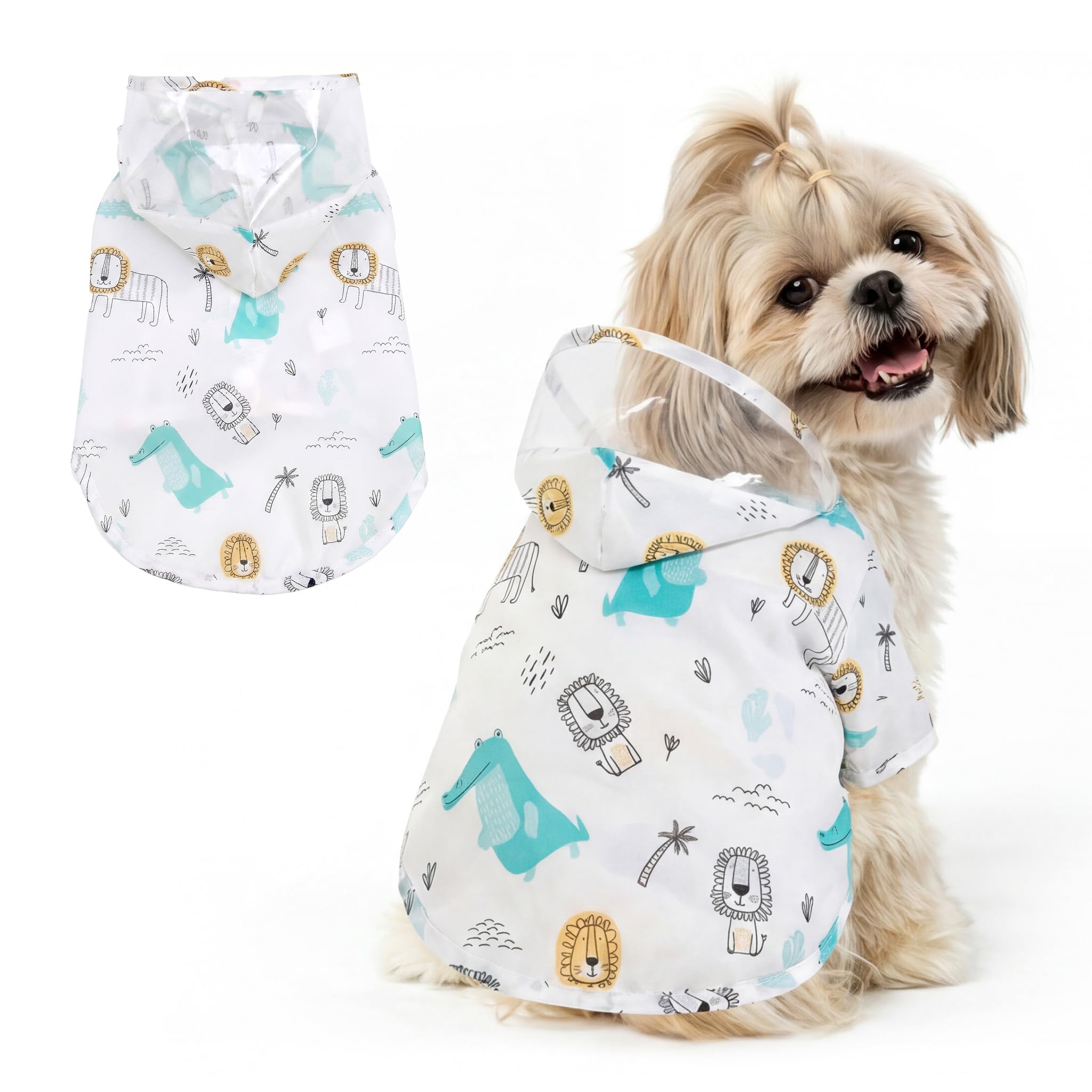 Ranphy Clear Hood Dog Raincoat for Small Dogs and Cats, White, M