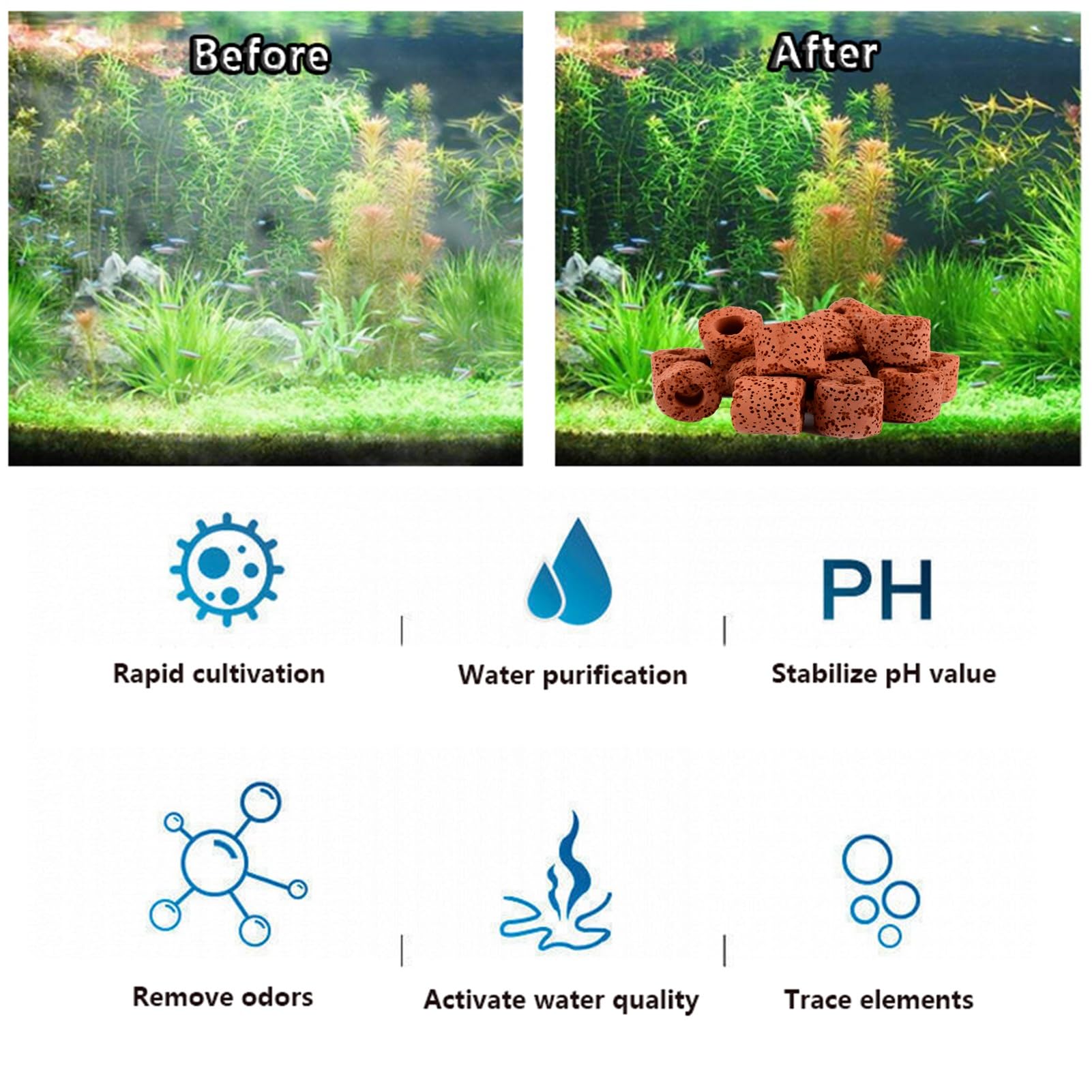 Filtre d'aquarium Flottant en céramique, 5.6lb, avec Surface Poreuse, pour Aquarium d'eau Douce et d'eau salée